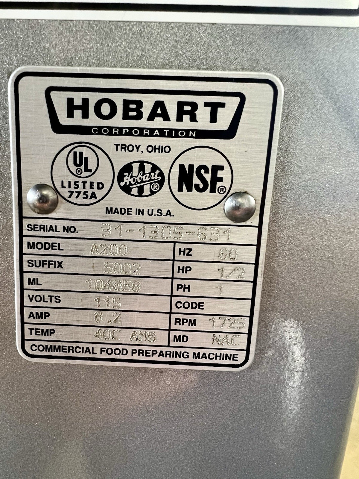 Hobart A200T 20 Quart Qt Mixer With Bowl And 2 Tools