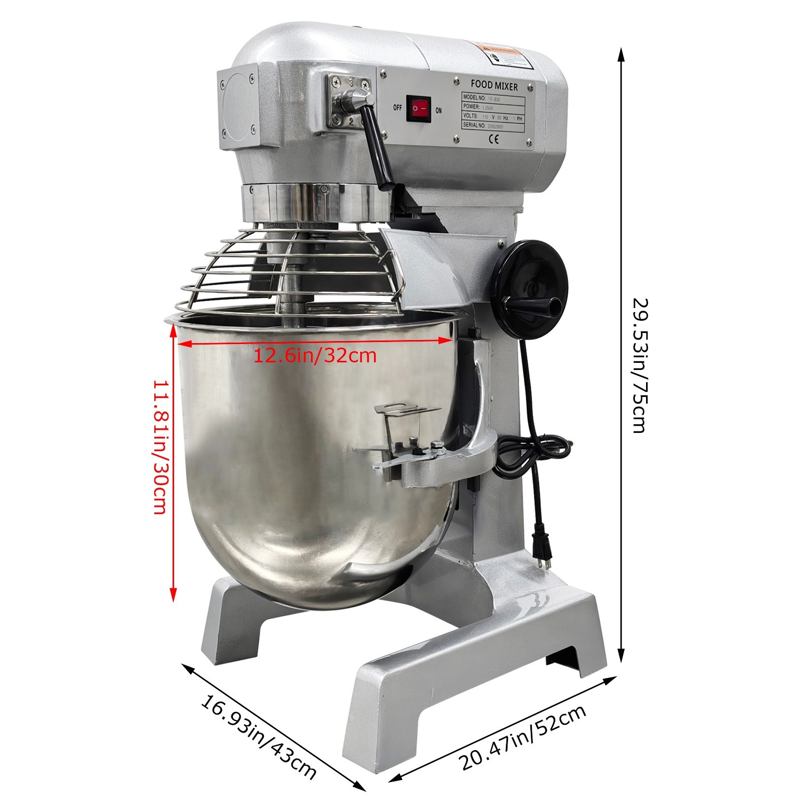 20qt Commercial Dough Mixer 110V 3-Speed Spiral Hook/ Beater Kneading Machine
