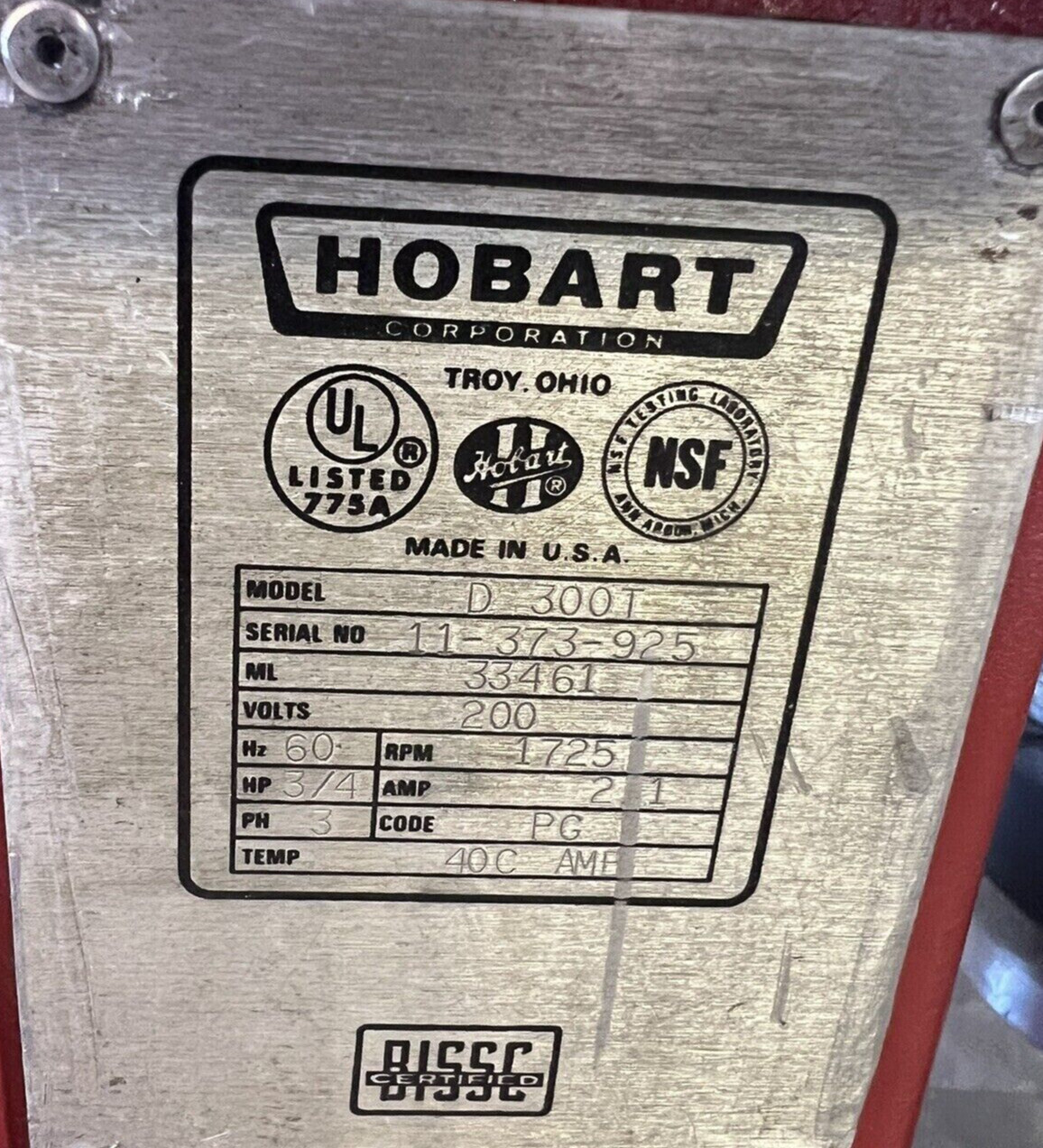 Hobart D300 30 Qt Mixer w/ Bowl, Paddle, & Hook 208v 3phase BEAUTIFUL SHAPE!