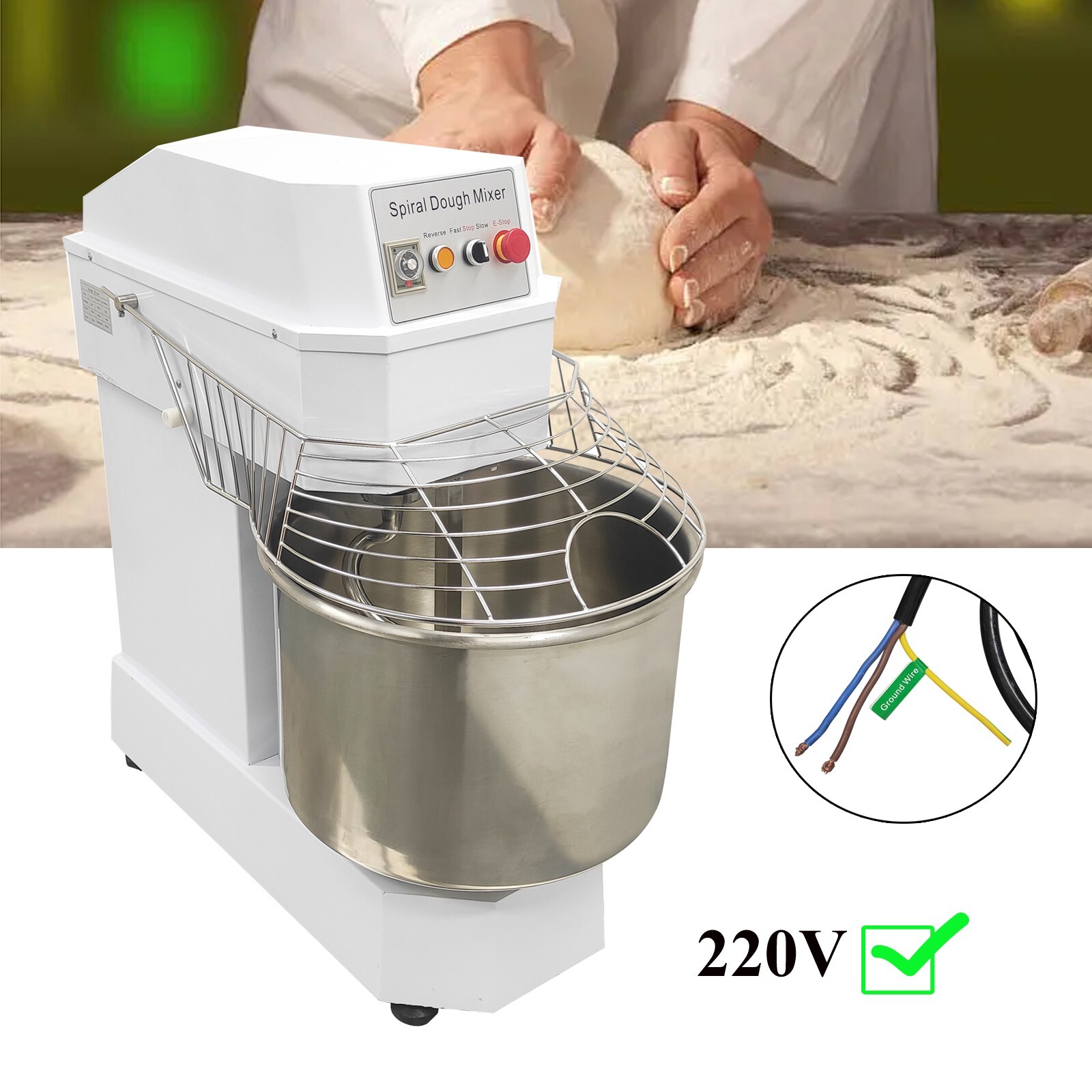 220V 60L Commercial Dough Mixer Machine Double-acting Double-speed Max 55 lbs
