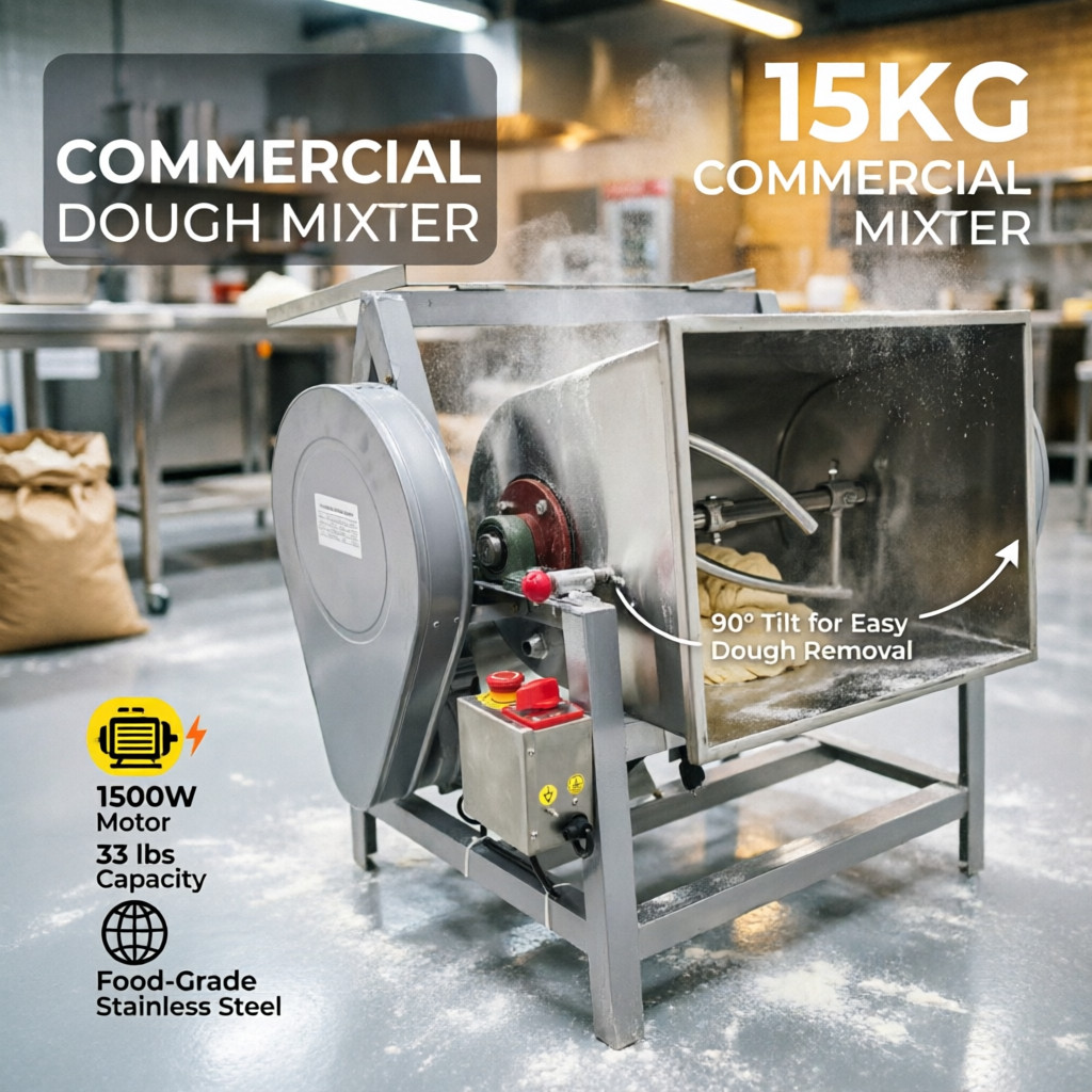 33 lbs Heavy Duty Dough Mixer Dragon Twisted Hook SS Kneading Machine 90° Tilt