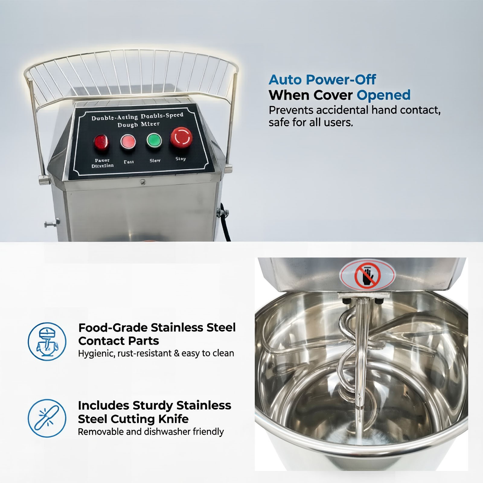 Easy Clean 20L Commercial Dough Mixer 110V All Stainless Double Speed Kneader