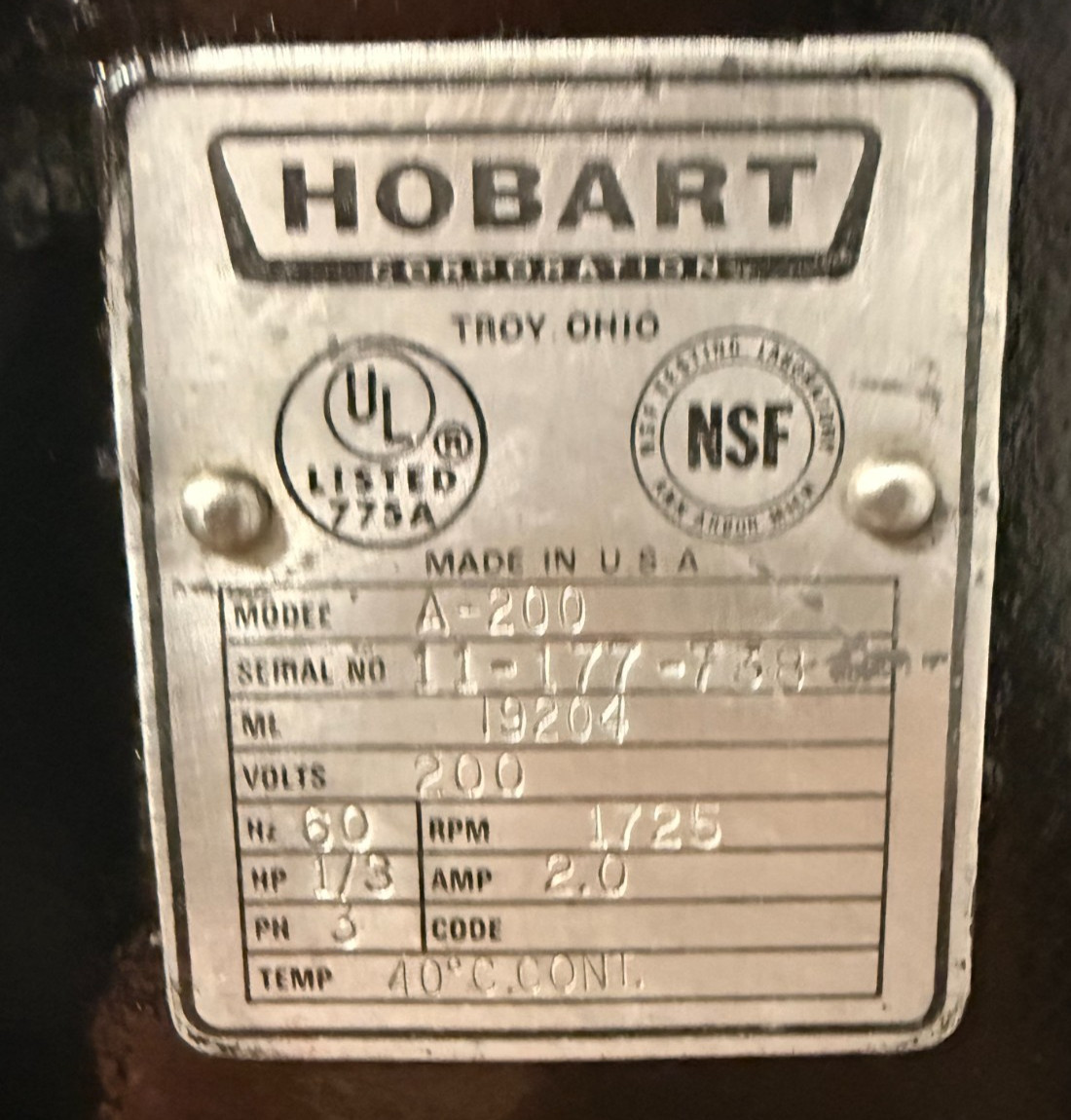 Hobart A200 20 Quart 3PH Commercial Mixer With 3 Attachments Freshly Serviced