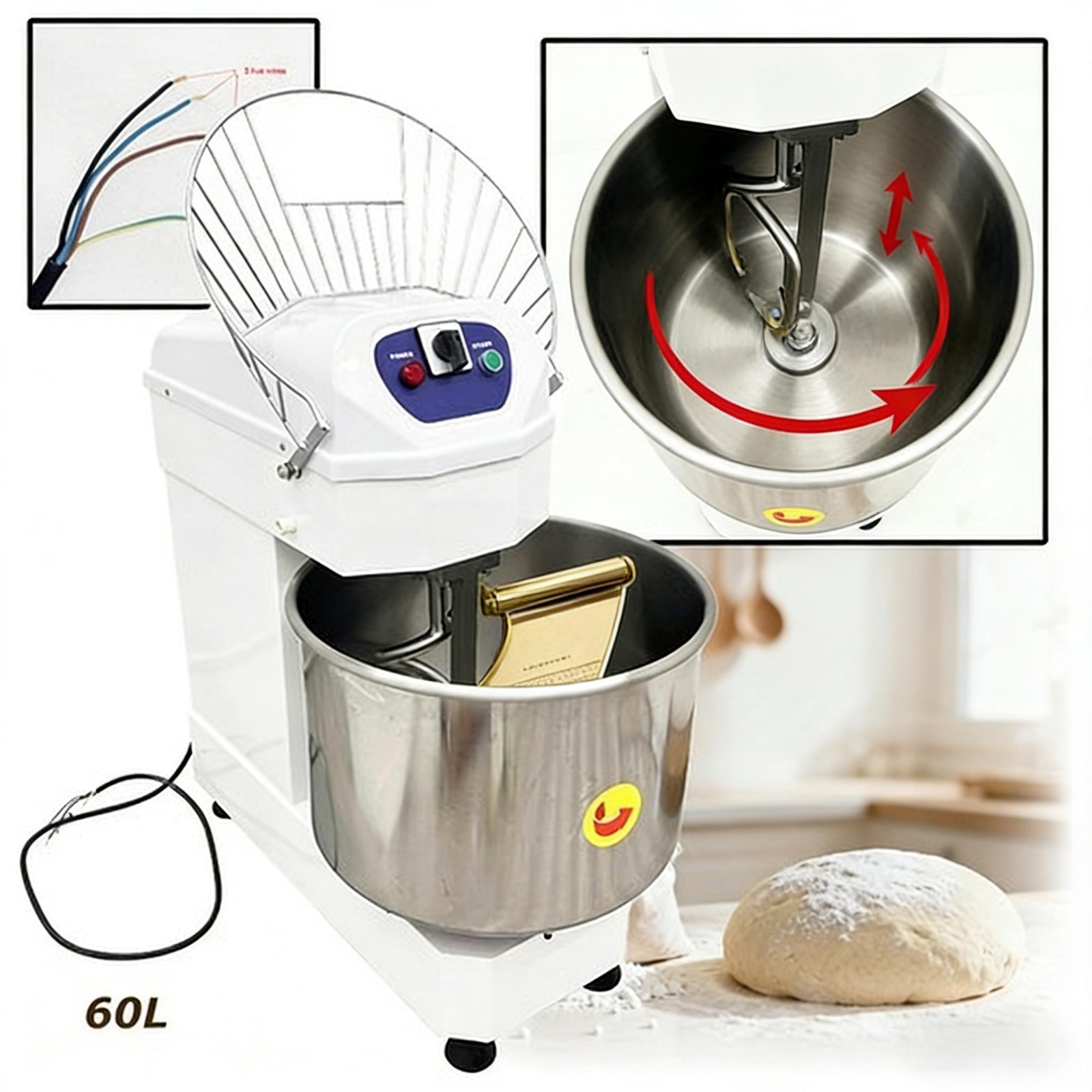 60L Commercial Double Speed Double Action Dough Mixer Flour Mixing Pizza Bakery