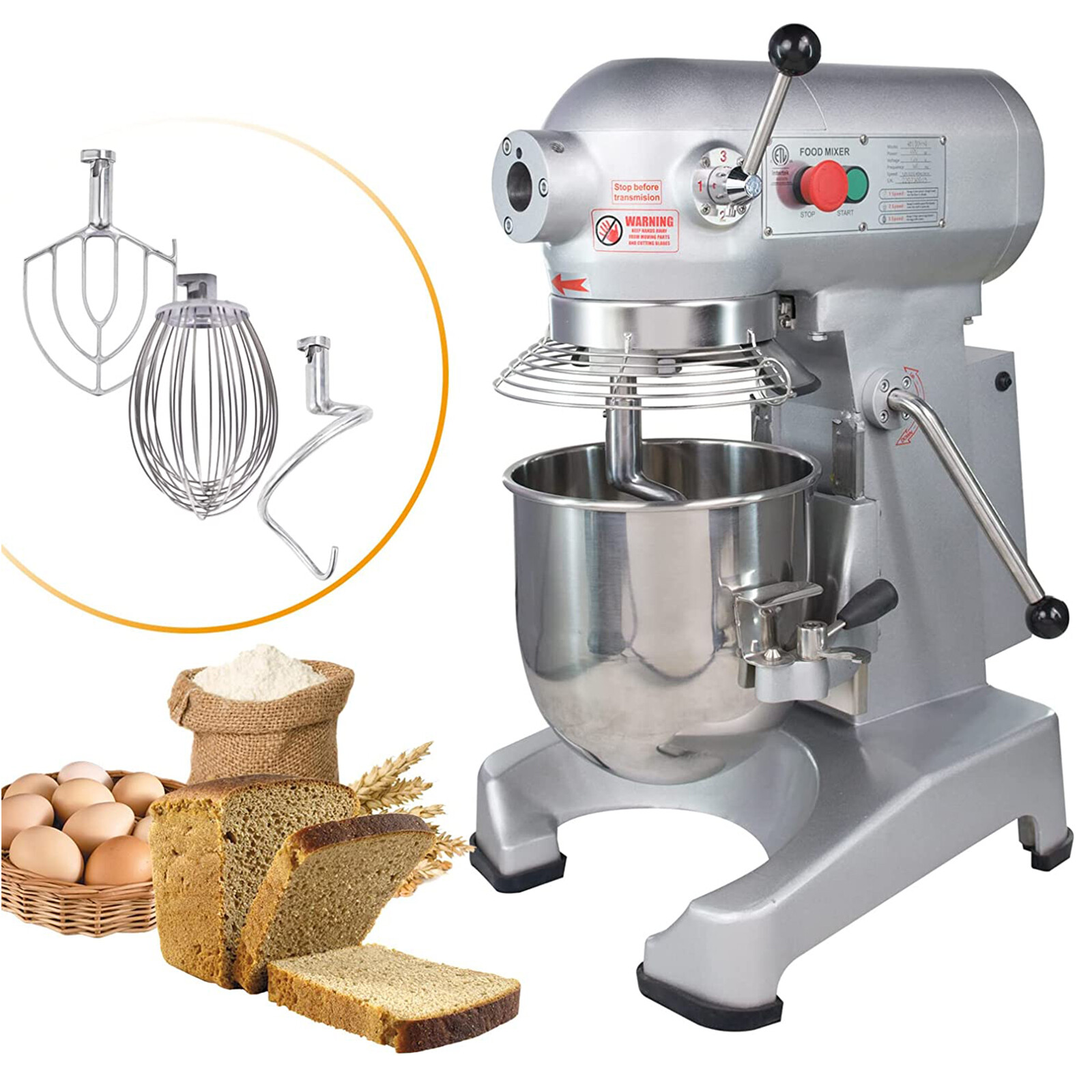 Hakka Commercial Planetary Mixer 10Qt Dough Food Mixer 4 Function Bakery 400W