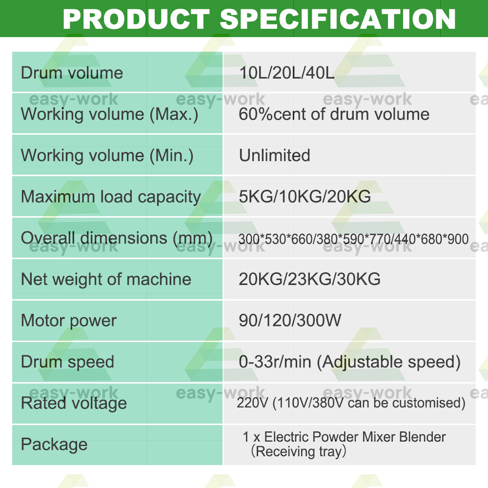 5-20KG Electric 304 Stainless Powder Blender Lab Dry Dough Powder Drum Mixer