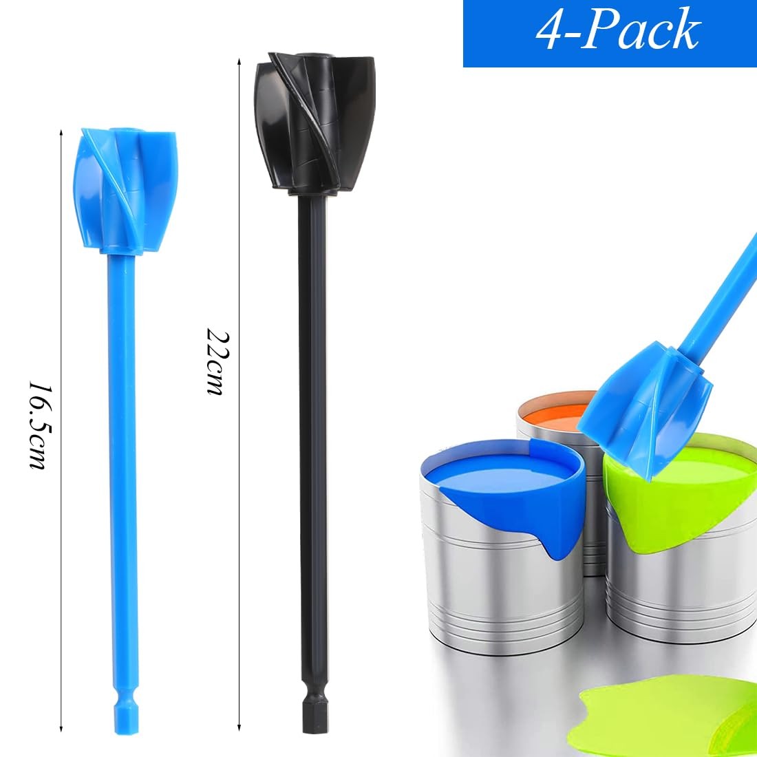 4 Pcs Resin Mixer Paddles for Drill Plastic Epoxy 16.5, 22cm, Black, Blue