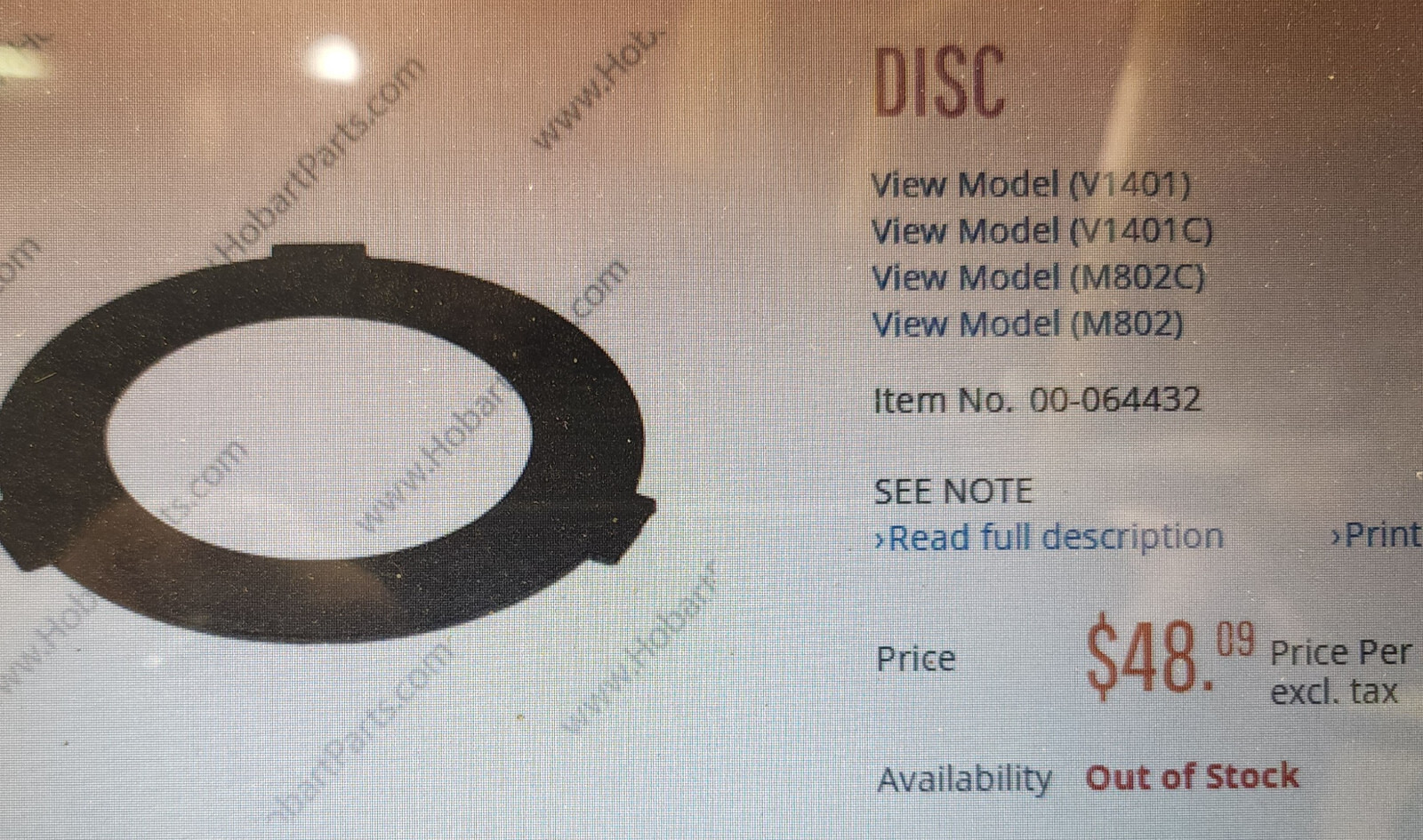Clutch Disc Kit for Hobart Mixer M802 80qt 4pc set 2pc 873117 & 2pc 064432