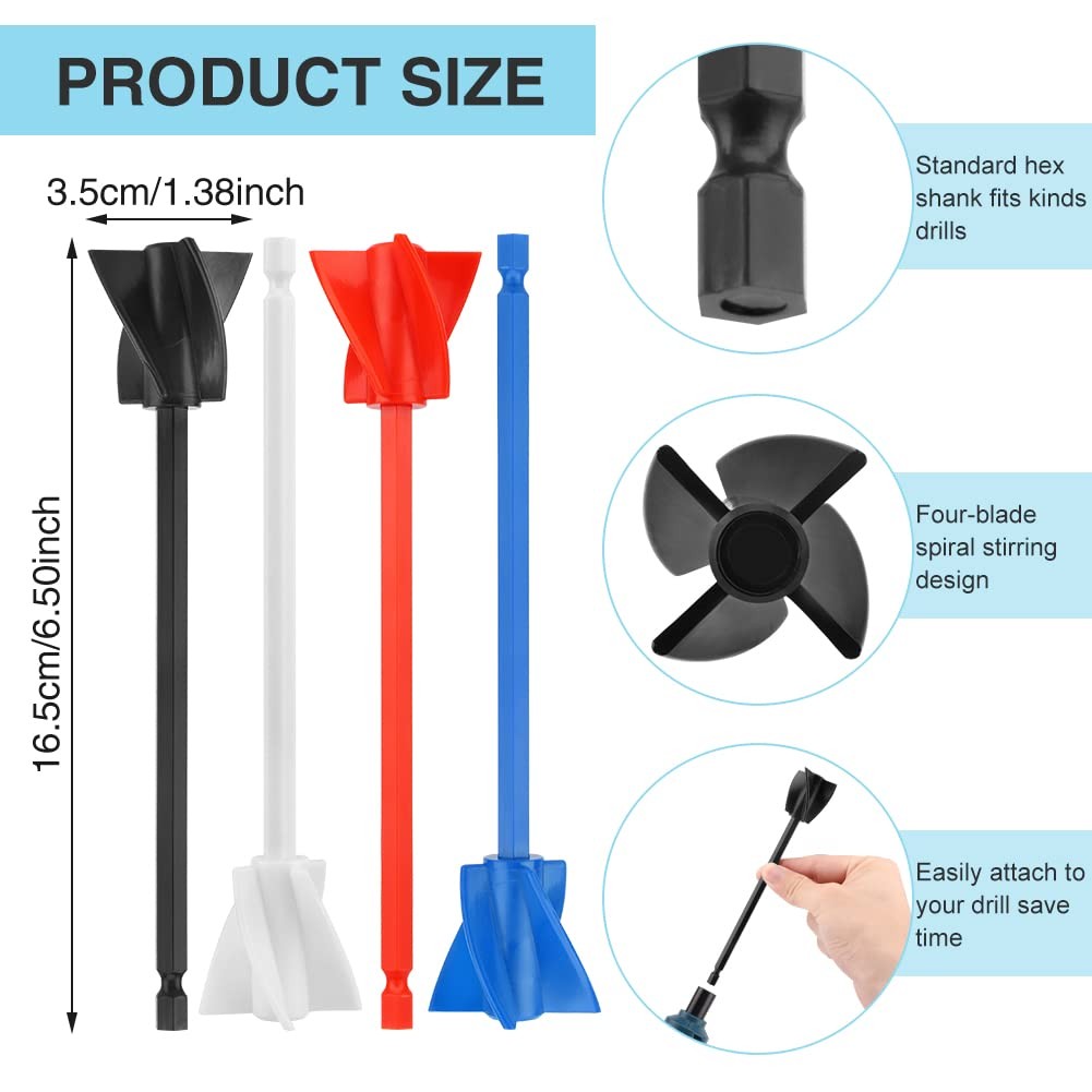 QOONESTL Resin Mixer Paddles, 4pcs Reusable free size, Black+white+red+blue