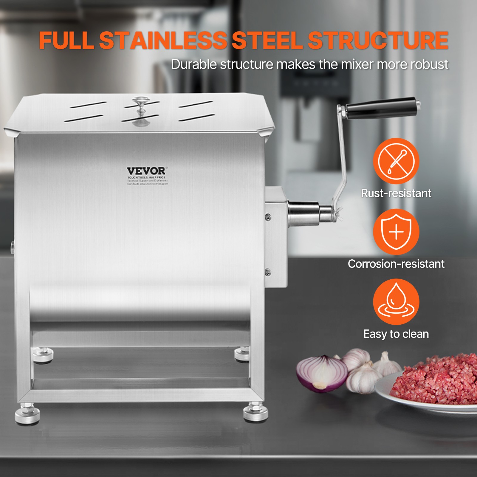 VEVOR Manual Meat Mixer Fixed Tank Mixing Max 60LB for Meat Sausage Mixer
