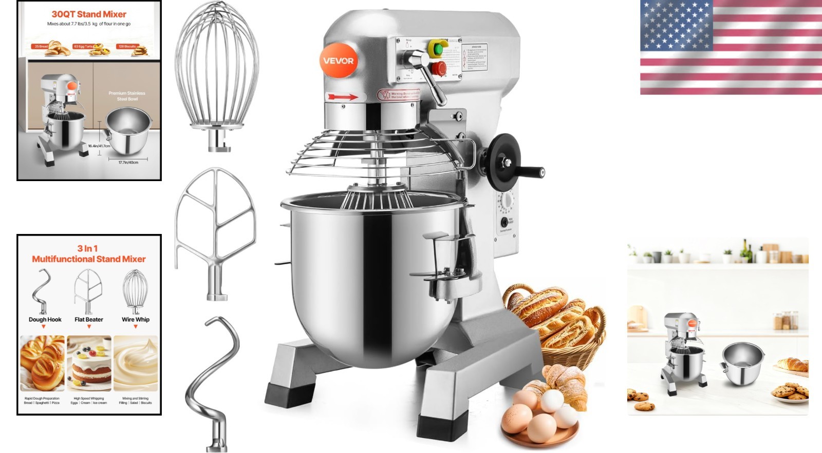 High-Efficiency 30Qt Commercial Mixer with Safety Timer – Ideal for Heavy Dough