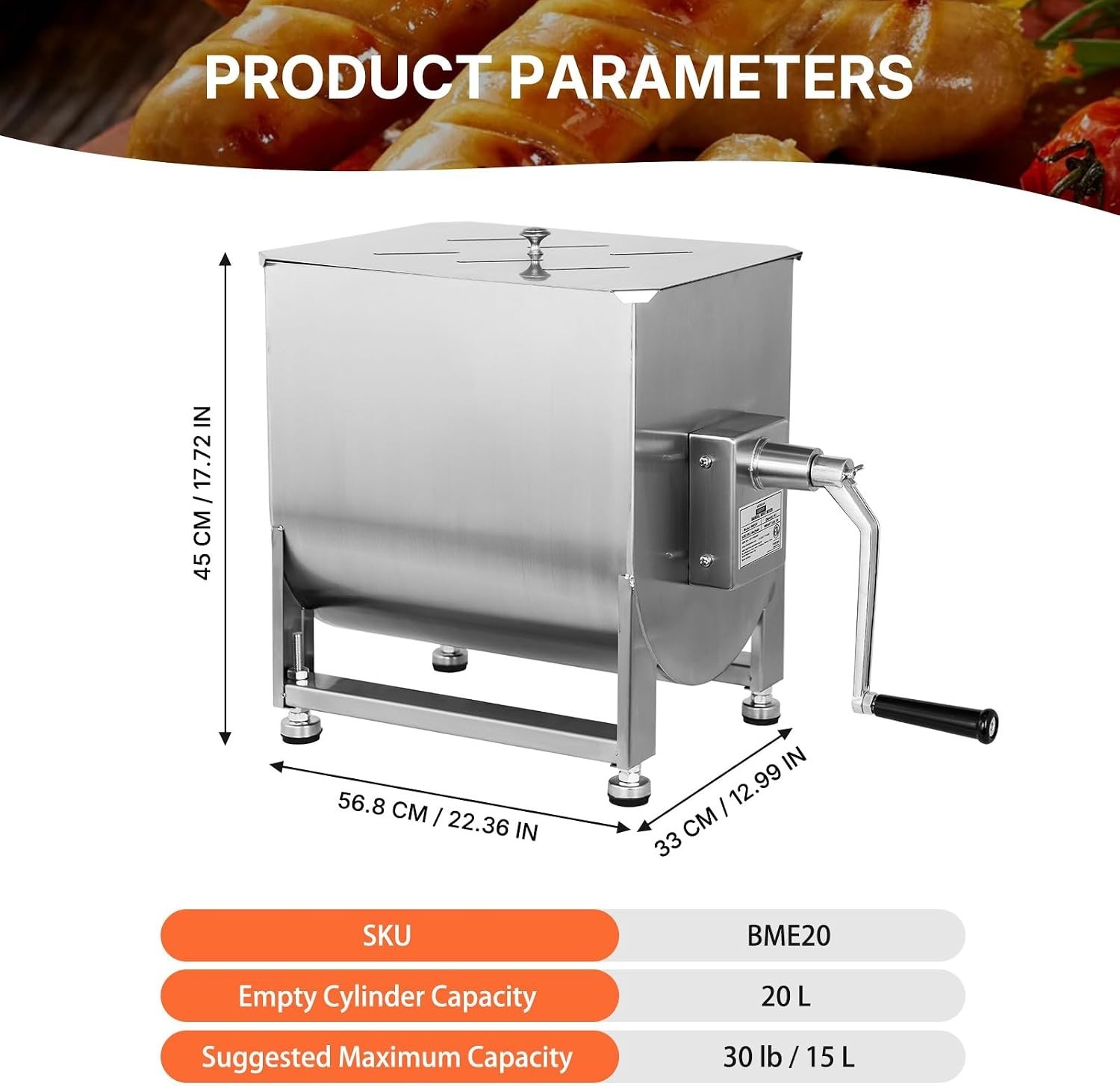 Hakka Manual Meat Mixer 15lb-60lb Stainless Steel Updated Commerial Food Mixer