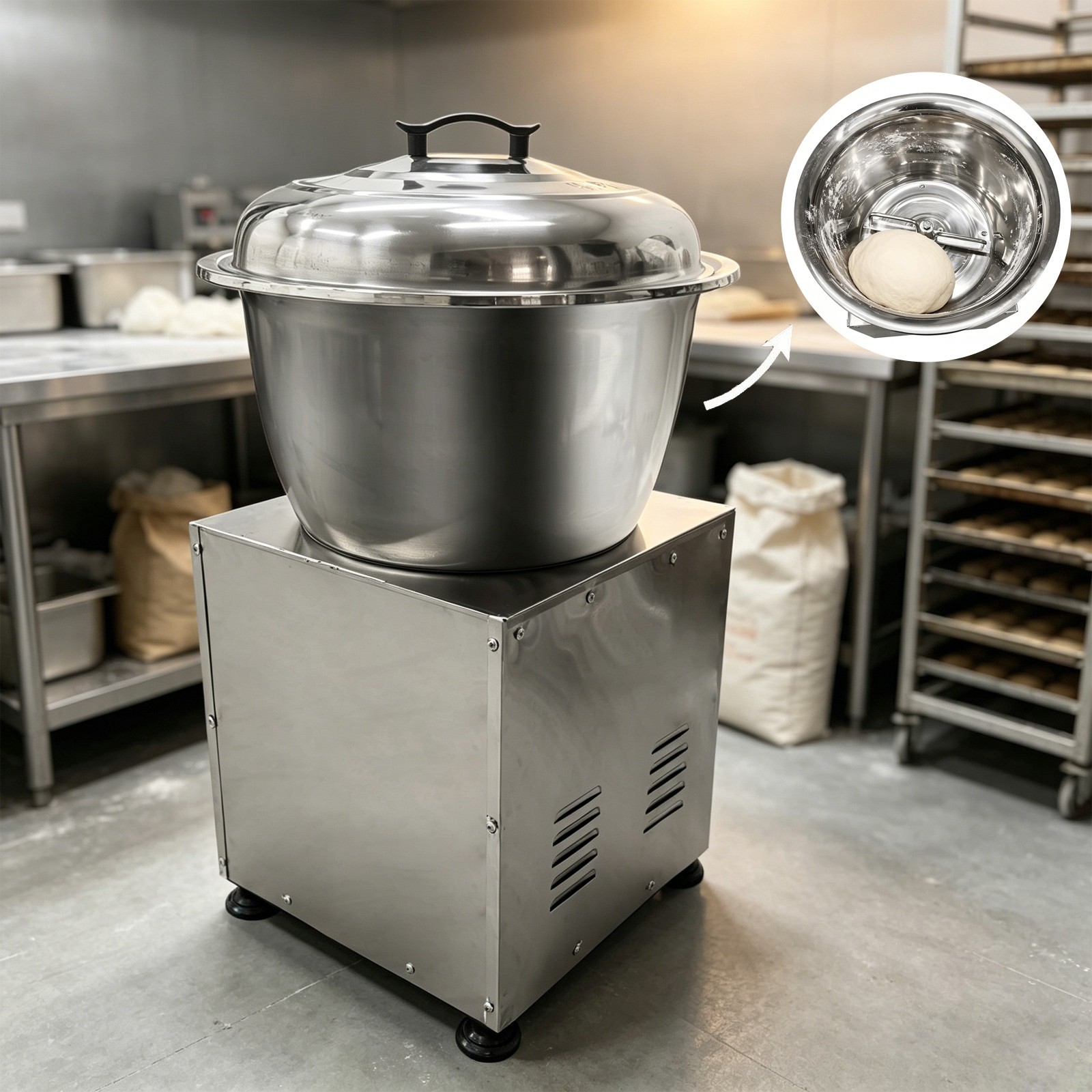 15KG Stainless Steel Basin Dough Mixer 110V Commercial Dough Kneading Machine