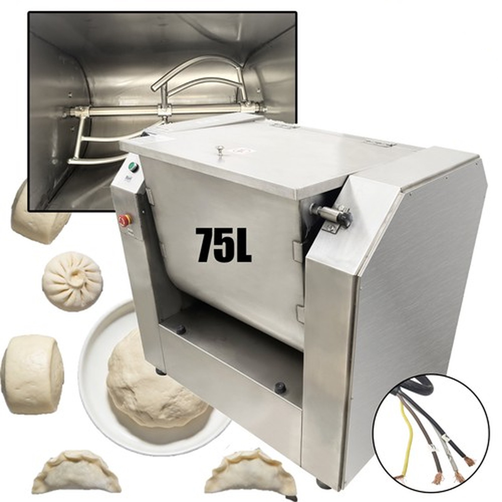 75L Heavy Duty Commercial Dough Flour Mixer with Auto Stop 220V 3-Phase No Plug