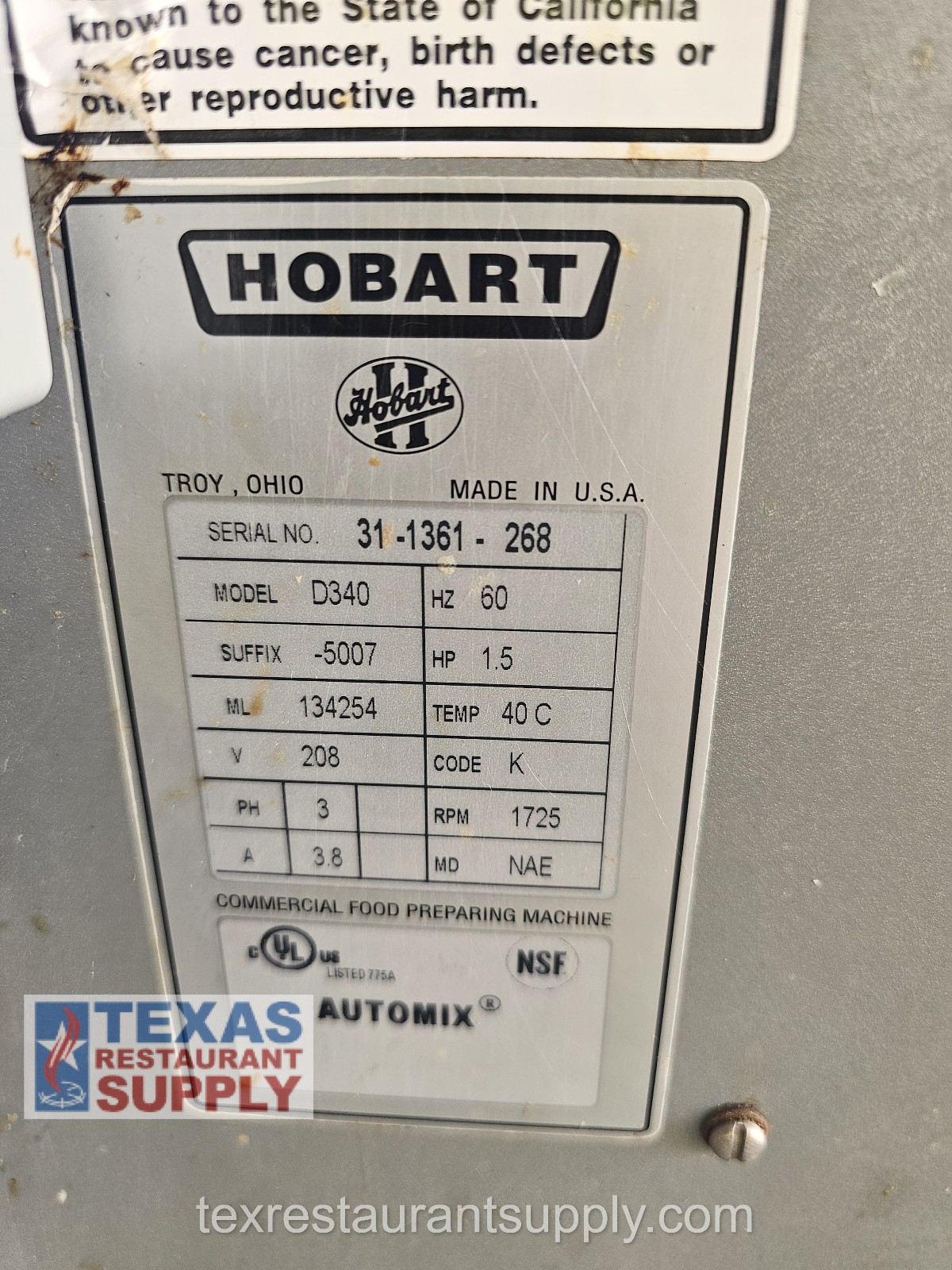 Hobart D340 40 Quart Bakery Dough Mixer 2 Stainless Bowls 2 Dollies Paddle