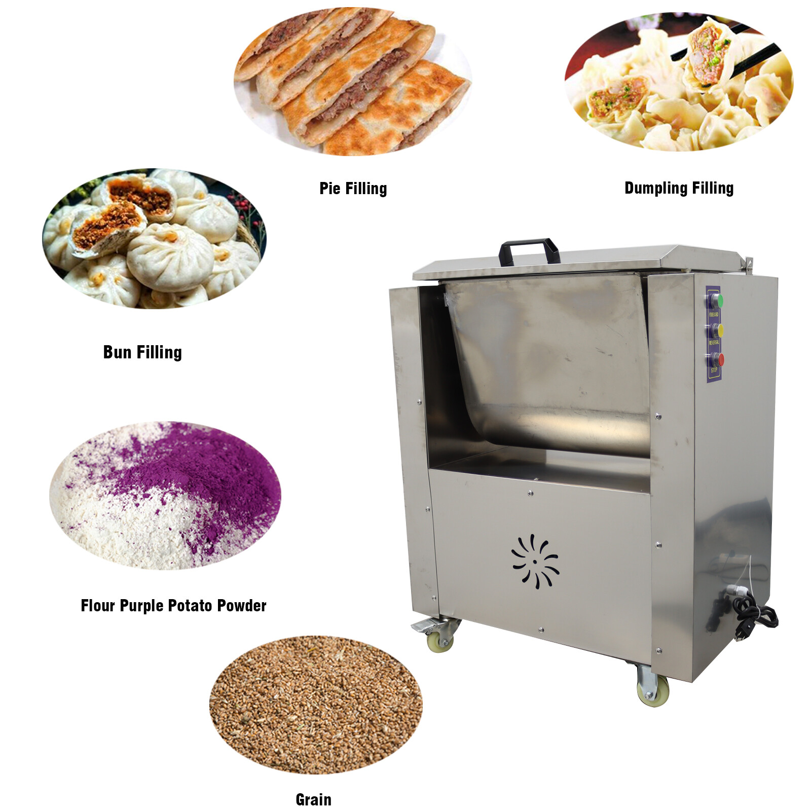 110V 50L Commercial Electric Meat Mixer w/Wheel Stainless Food Blender 70r/min