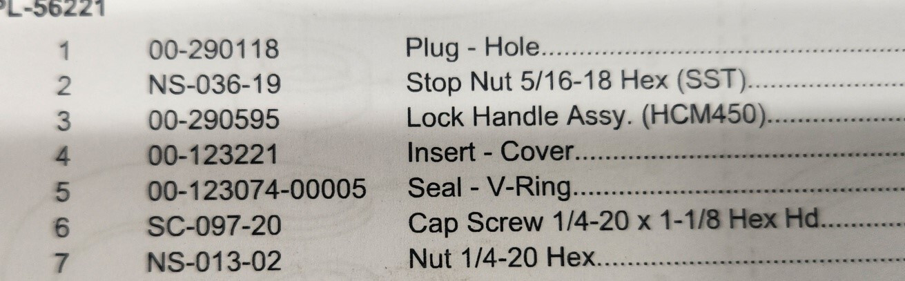 Hobart HCM 300 & HCM 450 00-123074-00005 lid lock handle Seal – Genuine OEM