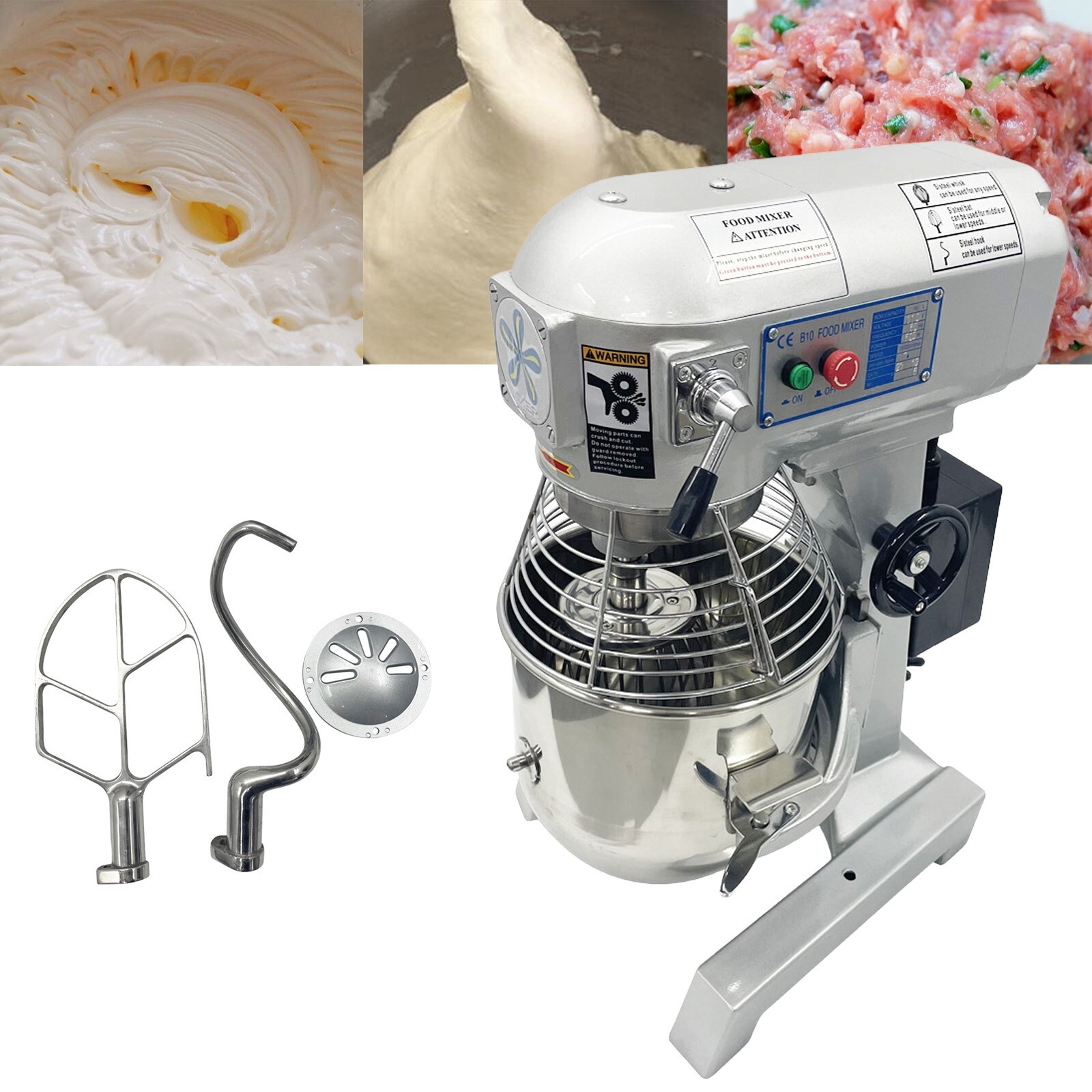 110V 10L 3 Speed Commercial Multi-purpose Dough Food Mixer Flour Mixer