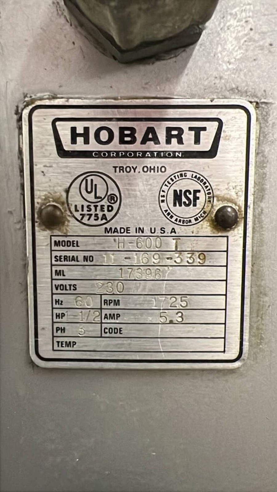 Used 60qt Hobart H-600T Commercial Mixer 230V 3Ph – STS