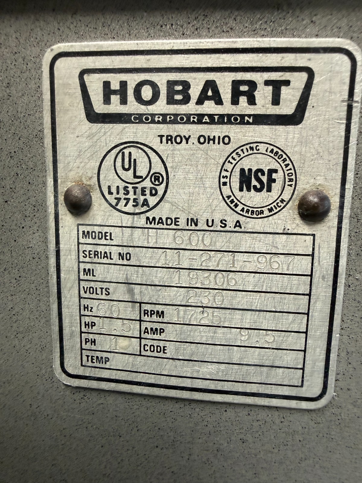 HOBART H600 60Q MIXER RIBUILT WITH WARRANTY 220V 1PH 1.5HP