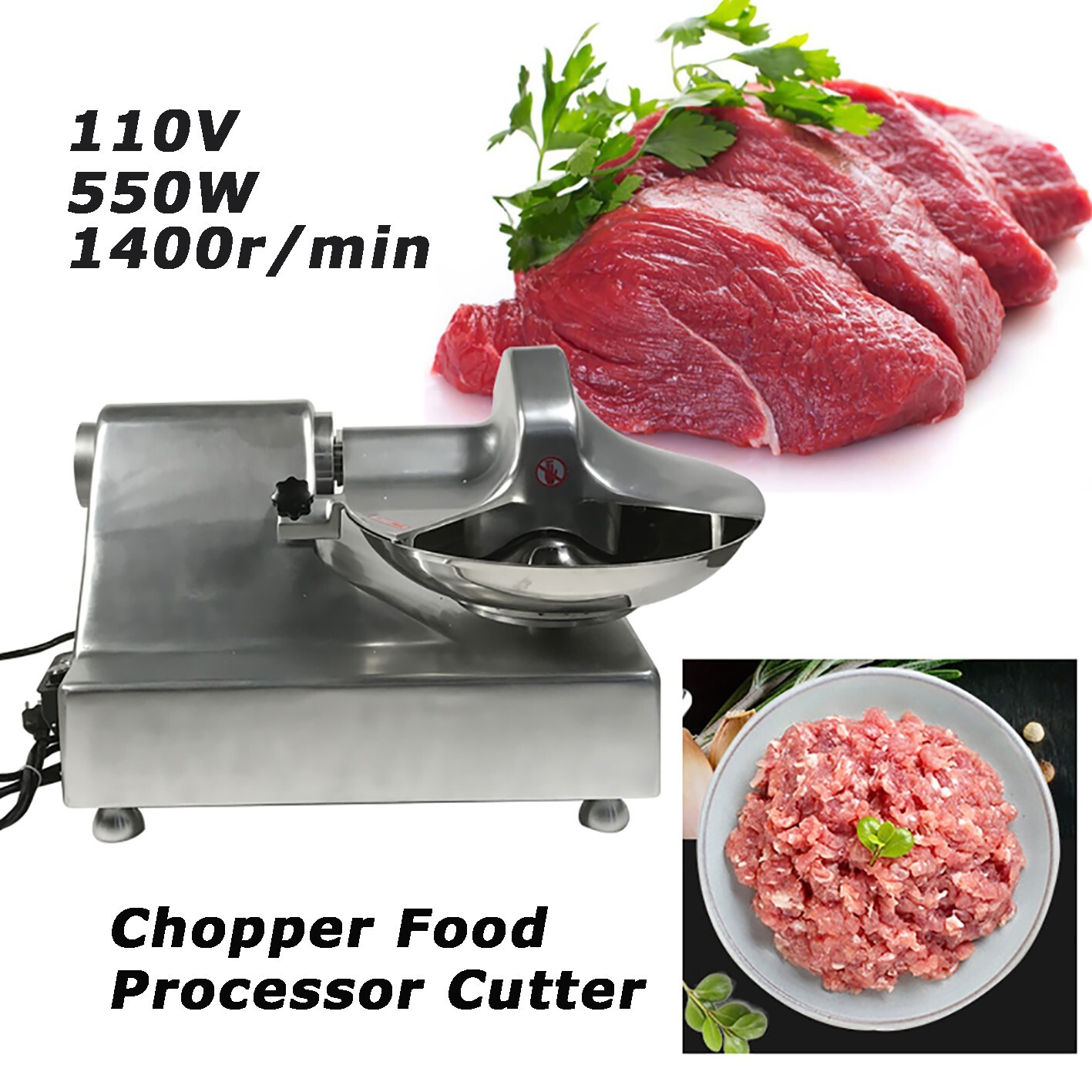 110V 8L Electric Meat Vegetable Prep Food Processor Cutter Mixer Chopper Machine