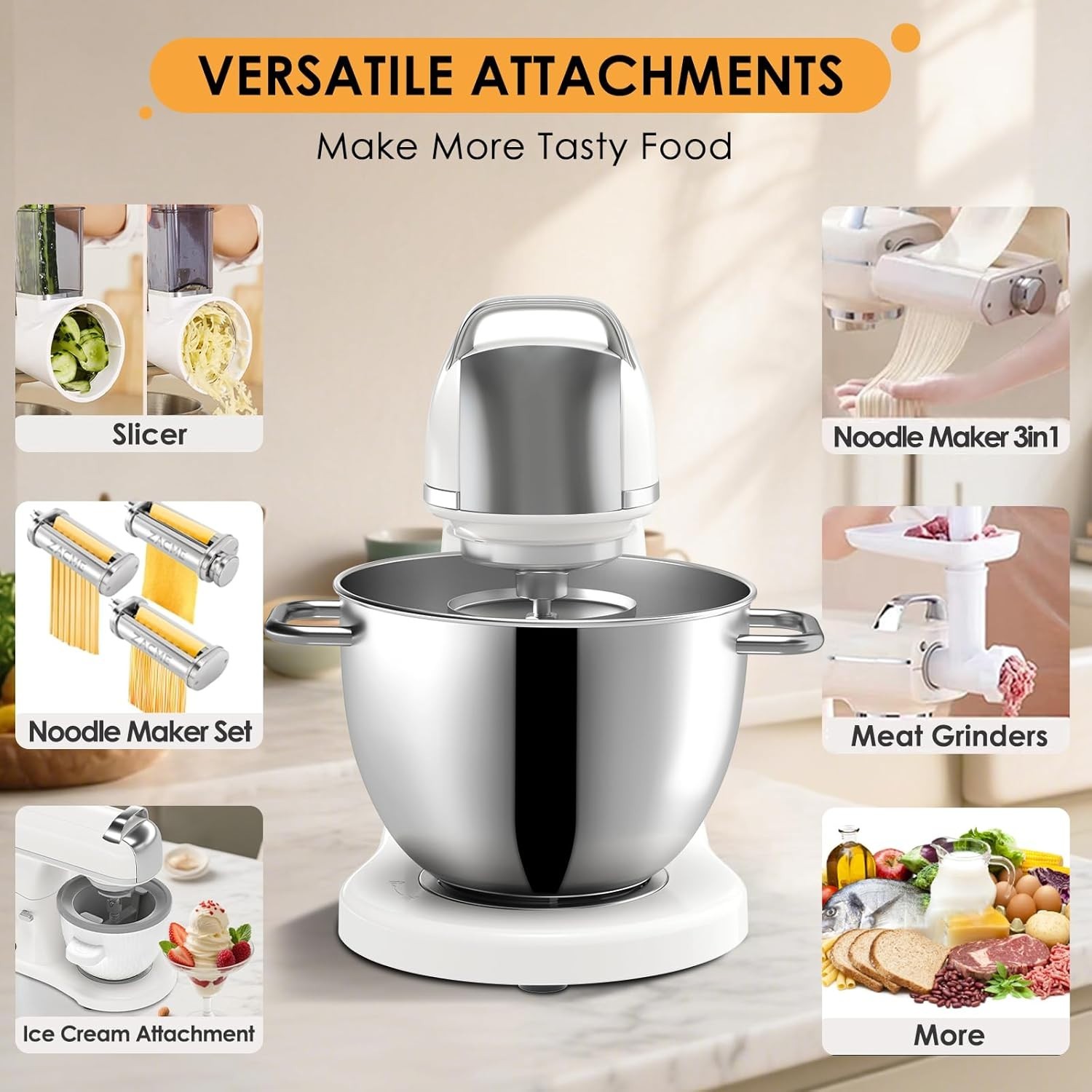Quiet 8.4QT Commercial Mixer with Stainless Steel Bowl – Perfect for Bulk Baking