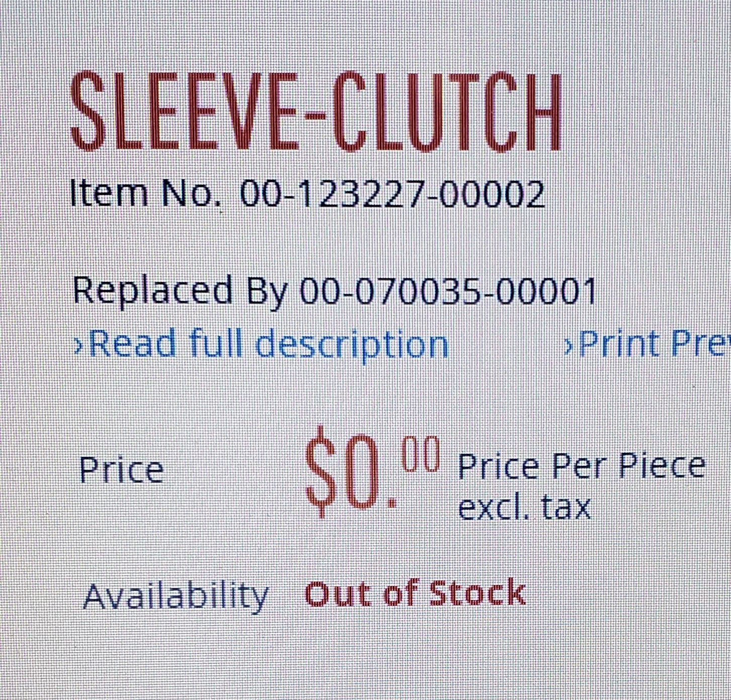 Hobart D300 A200 Sleeve Clutch 00-070035-00002 or 00-070035-00001