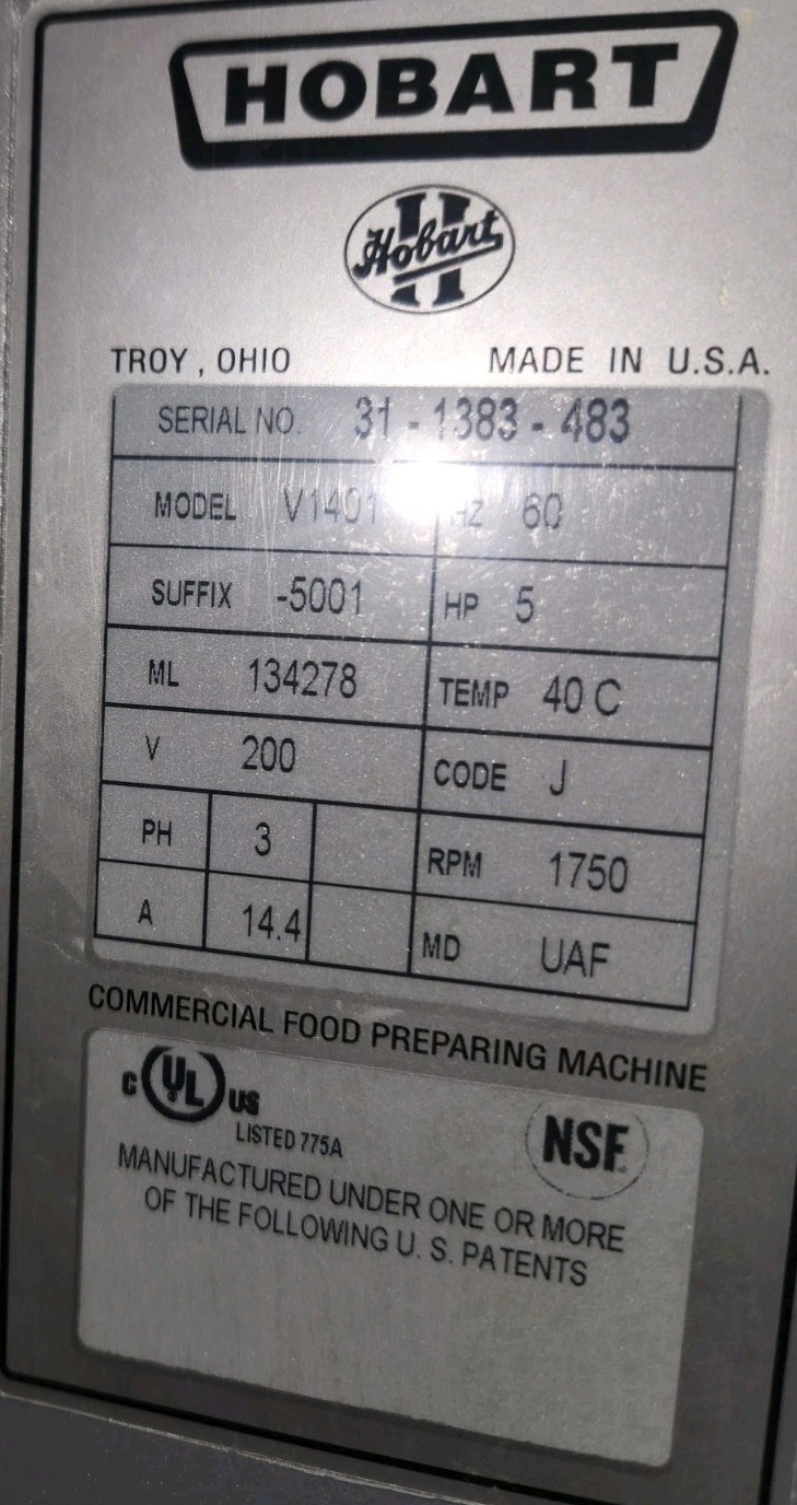 Late Model Hobart 140 Qt V-1401 MIXER 5 HP With Safety Cage
