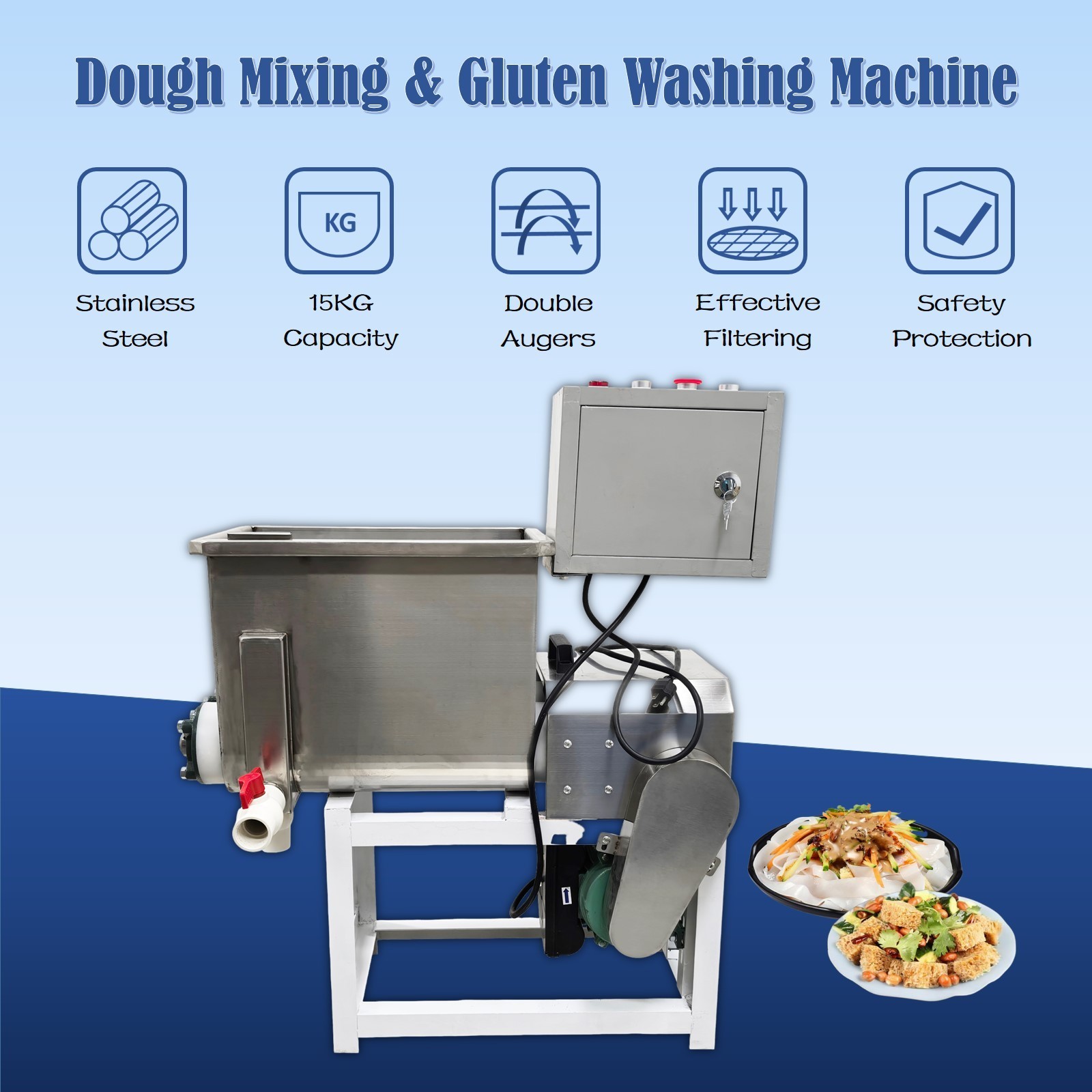 110V Electric Dual-spiral Cold Noodle Dough Mixing Gluten Washing Machine 15KG