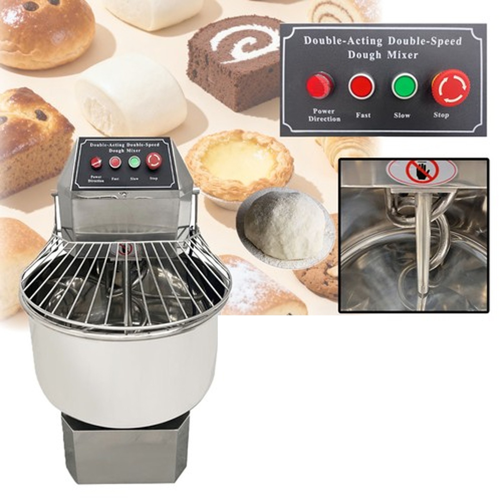 40L Full Stainless Steel Double-Acting Double-Speed Dough Mixer w AutoStop Timer