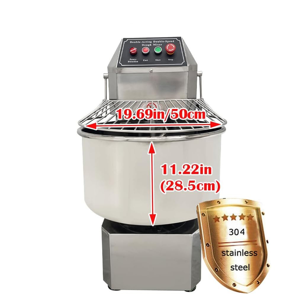 110V 50QT Dual-Speed Stainless Dough Mixer,Safety Lid Lock & Auto Stop Function