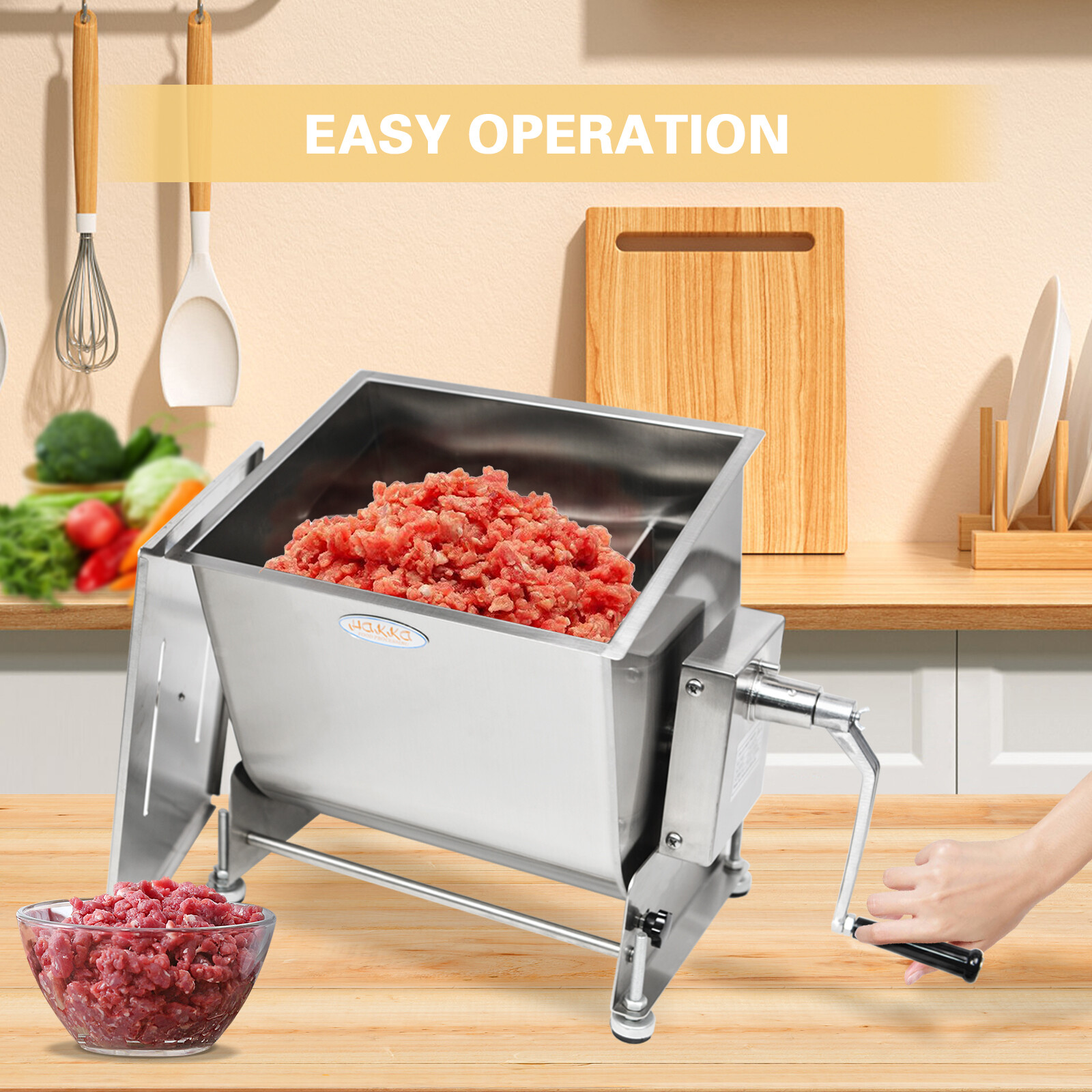Hakka Tilt Tank Manual Meat Mixer Stainless Steel Commercial Kitchen Meat Hopper