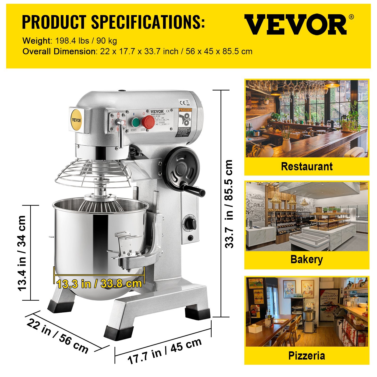 Commercial Food Mixer, 30Qt Commercial Mixer with Timing Function, 3 Speed 1100W