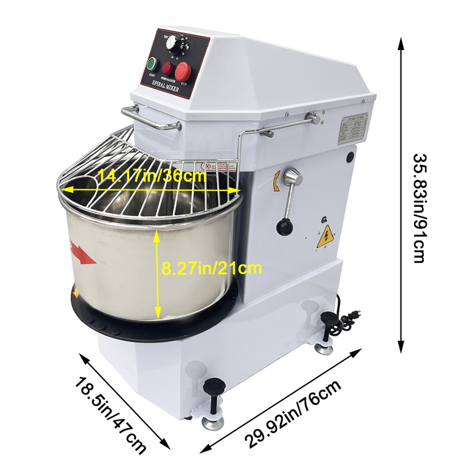110V 20L Food Mixer Spiral Dough Mixer Flour Mixing Machine w/ Detachable Bucket