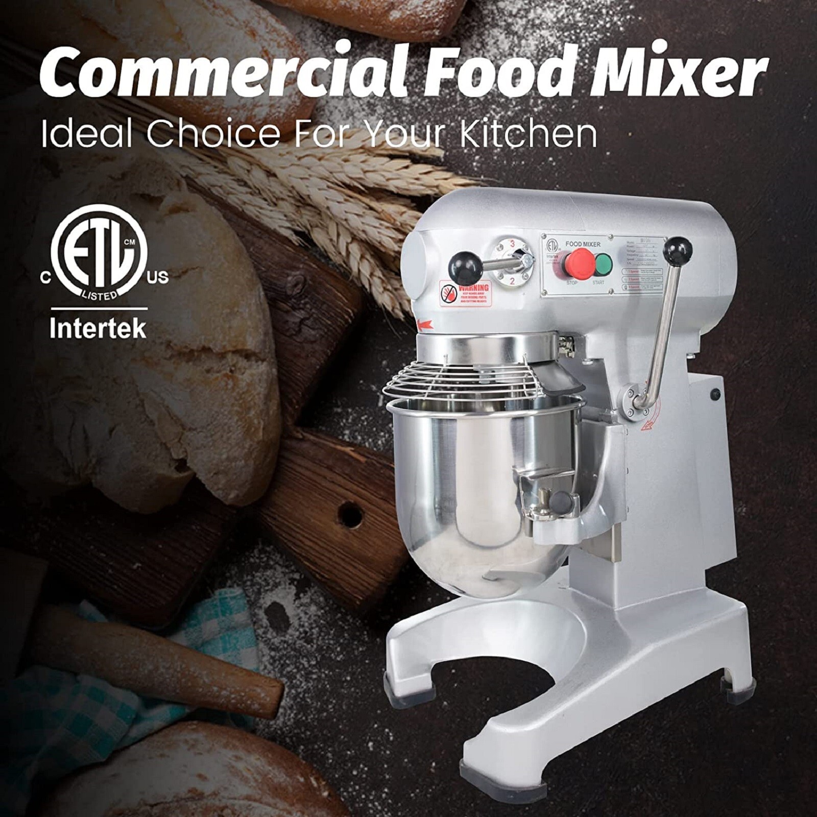 Hakka 10Qt Dough Food Mixer Commercial 400W Bakery Planetary Mixers 3 Funtion