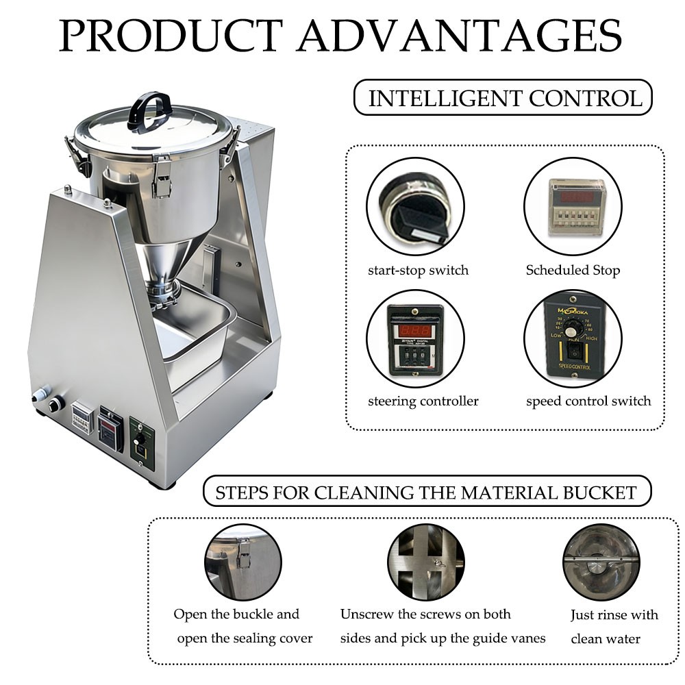 5-50KG Stainless Steel Dry Powder Mixer Adjustable Speed Blender for Food Feed