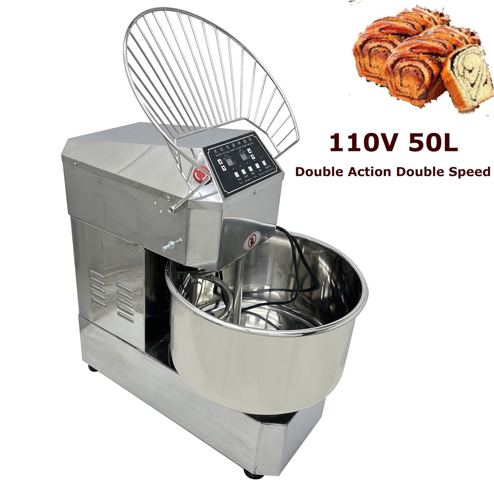 Electric Dough Mixer 50L Double Action / Speed Stand Flour Mixer Time Setting US