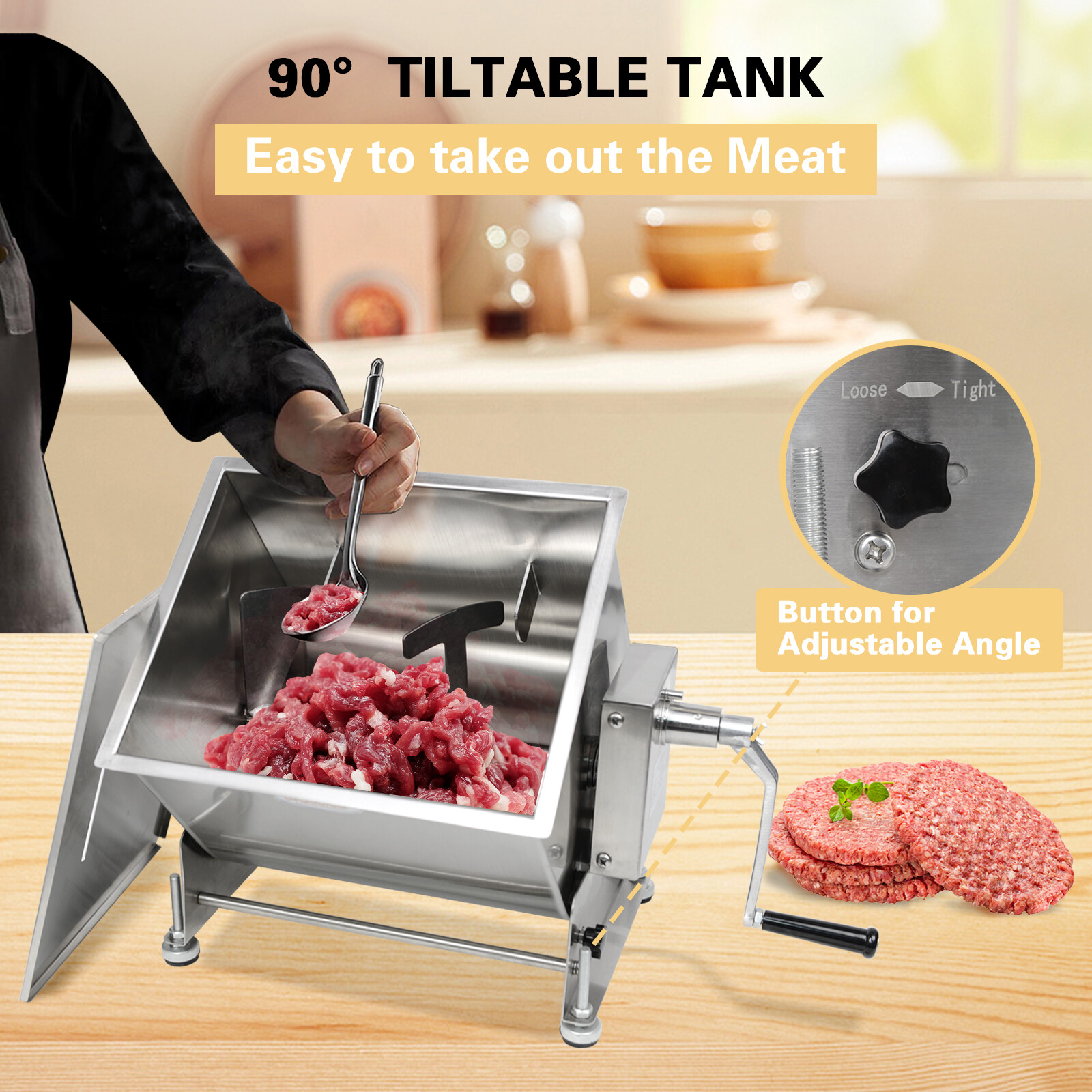 Hakka Tilt Tank Manual Meat Mixer Stainless Steel Commercial Kitchen Meat Hopper