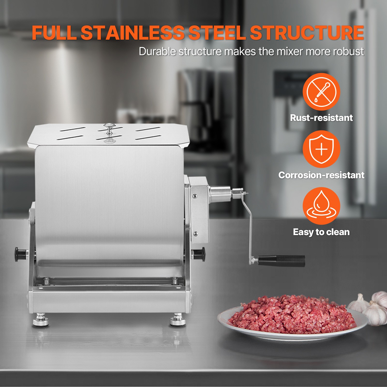 60LB Tilt Manual Meat Mixer Hand Meat Sausage Mixer Machine Stainless Steel