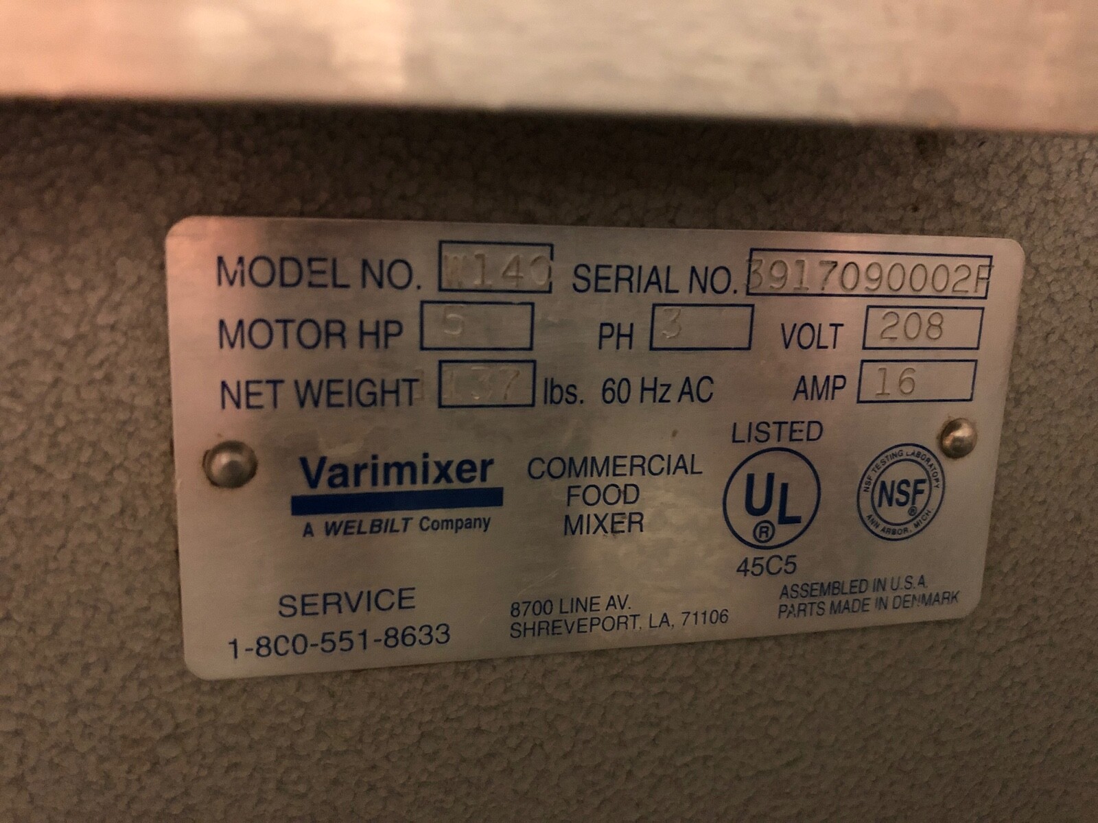Welbilt Varimixer W140 140 quart Commercial Bakery Mixer