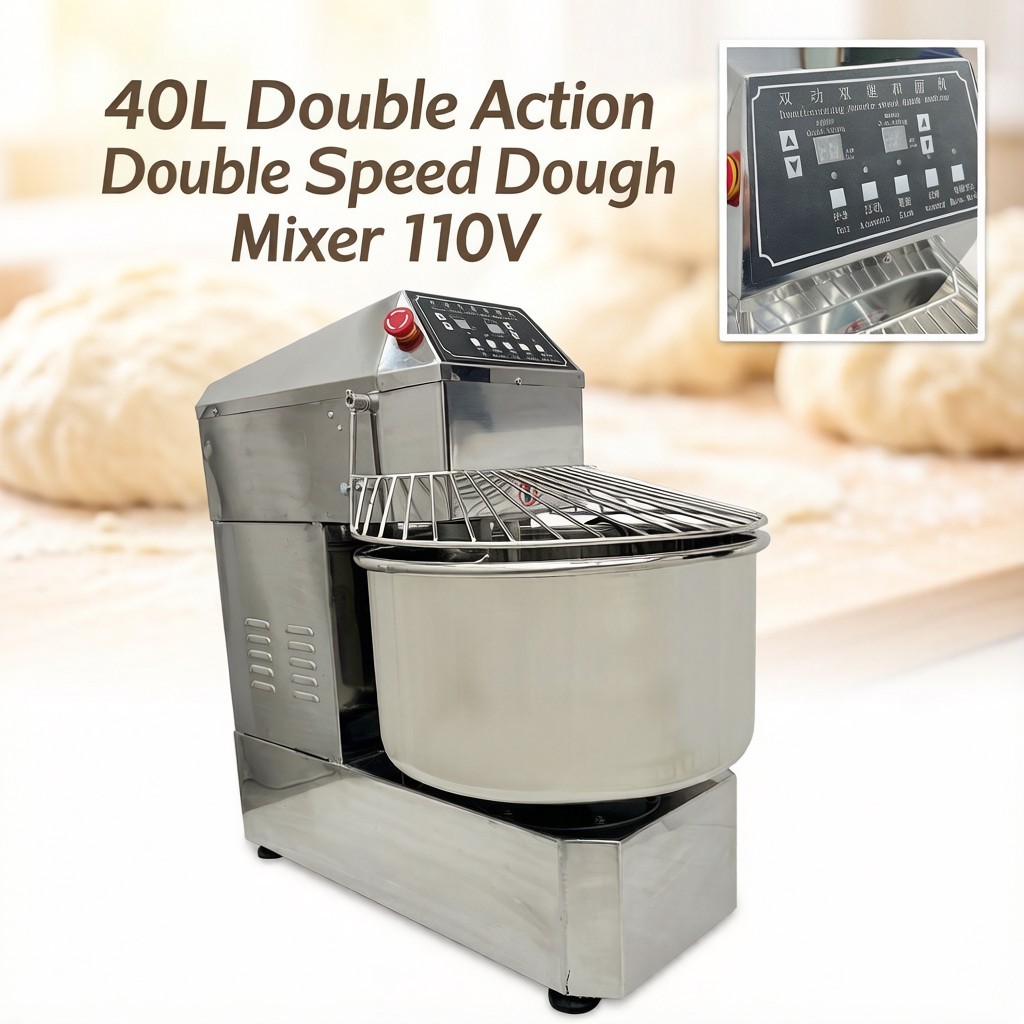 40L Double Action Double Speed Dough Mixer Stainless Steel Flour Spiral Kneader