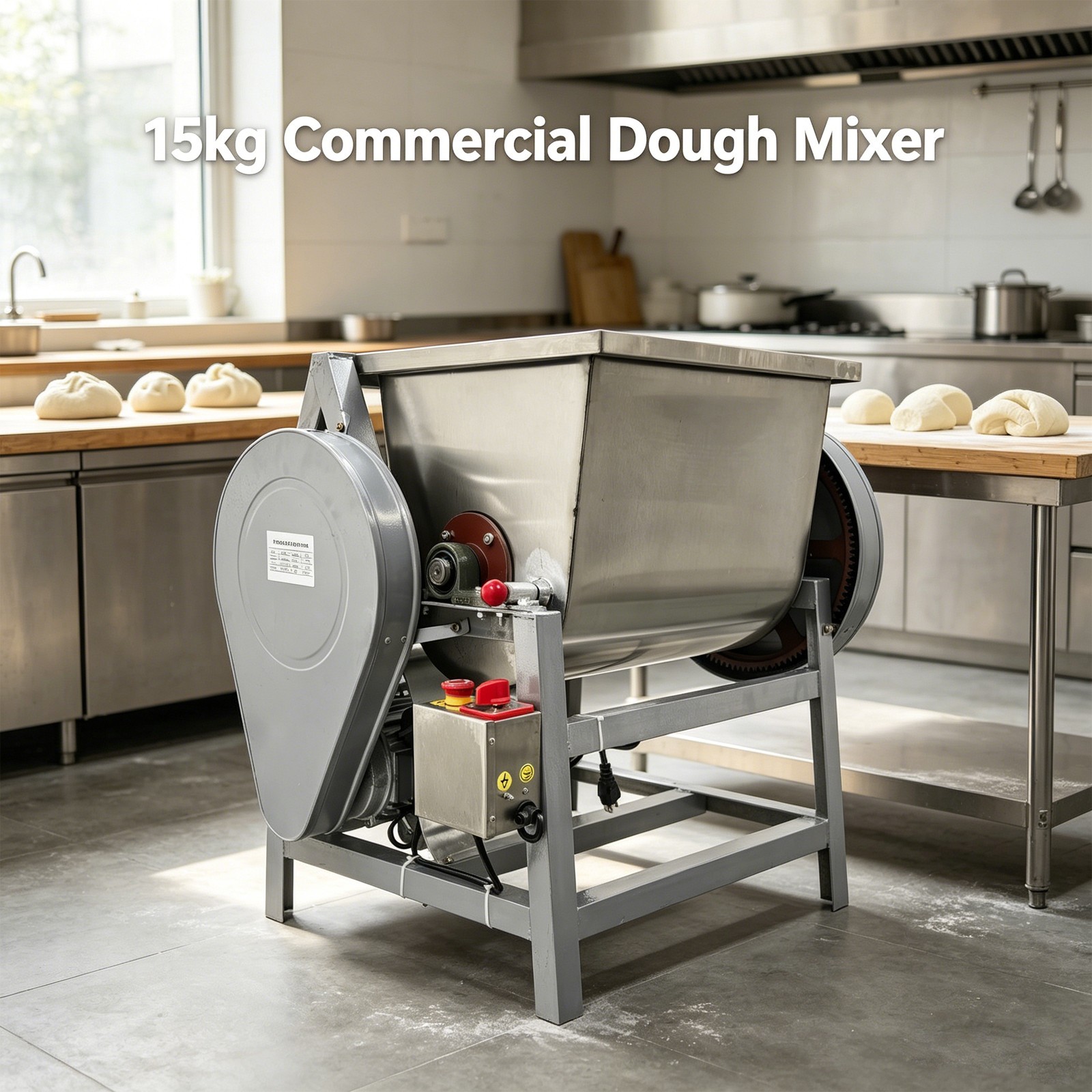 15kg Commercial Dough Mixer 110V Electric Dough Kneading Machine 90° Tilt Barrel