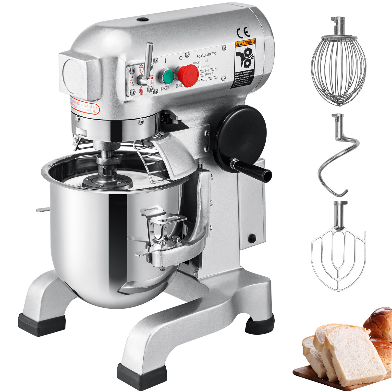 VEVOR Commercial Mixer 10Qt Mixer 3 Speed Dough Food mixer Pizza Bakery 450W