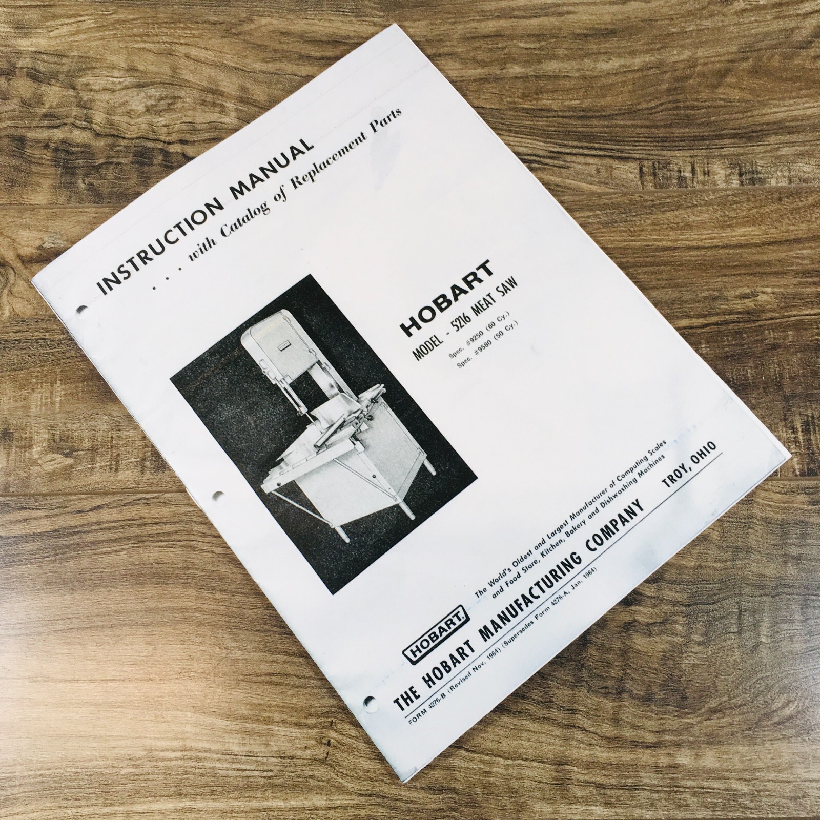 Hobart 5216 Meat Saw Instructions Operators Owners Manual Parts Catalog