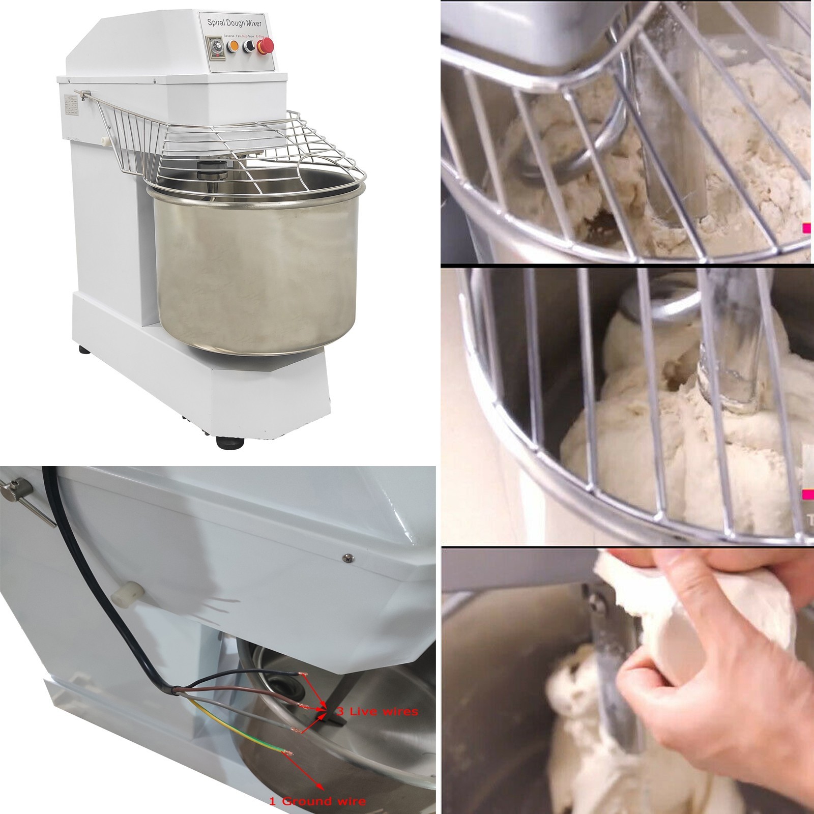 60QT Commercial Spiral Dough Mixer,220V Electric Pizzeria Dough Kneading Machine