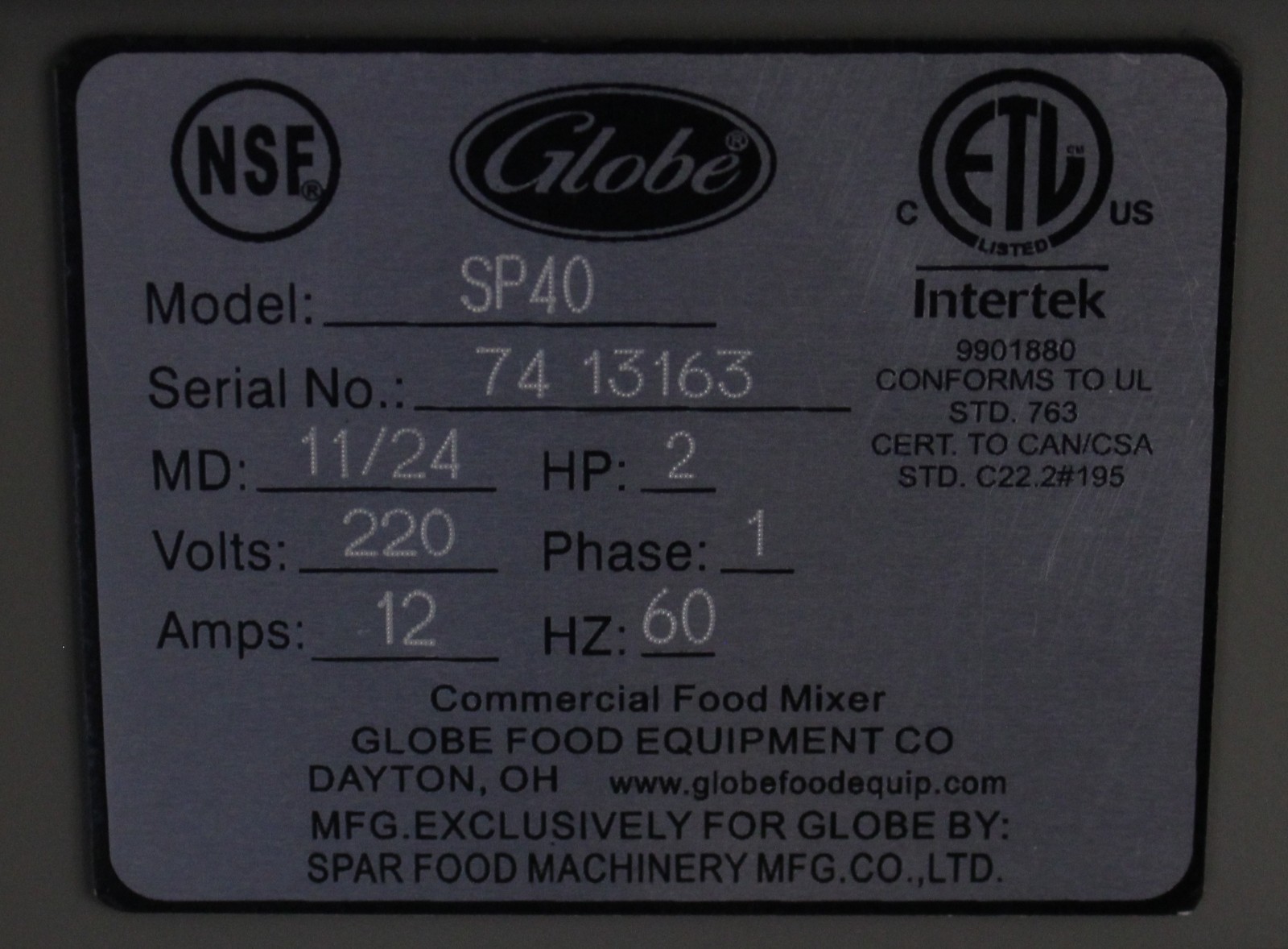 Globe SP40 *Ding & Dent* 40 Qt. Commercial Planetary Floor Mixer – 2 hp (#4253)