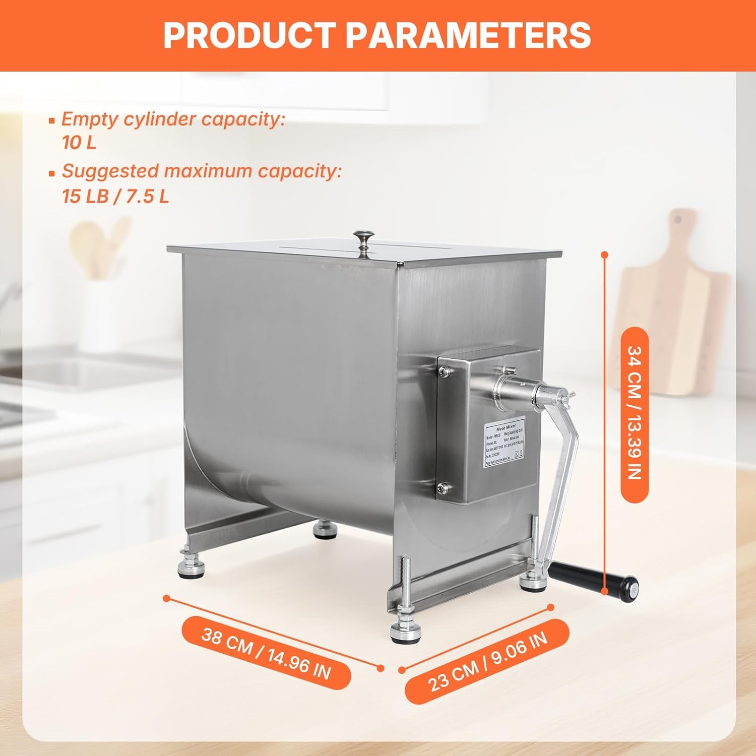 15lb/7.5L Manual Meat Mixer, Stainless Steel 10L Fixed Tank Meat MixerforSausage