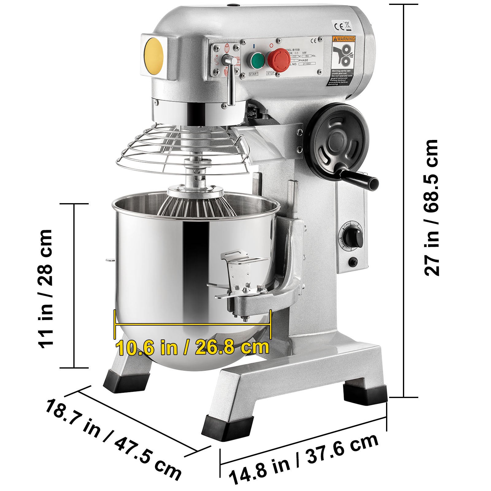 Uimoso Commercial Electric Stand Mixer, 15Qt Dough Mixer, 3 Speeds, 550W
