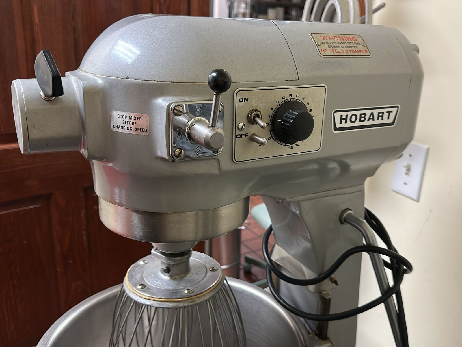 20 Quart Mixer Hobart A-200T 120V Stainless Steel Bowl, Paddle Whisk and table.