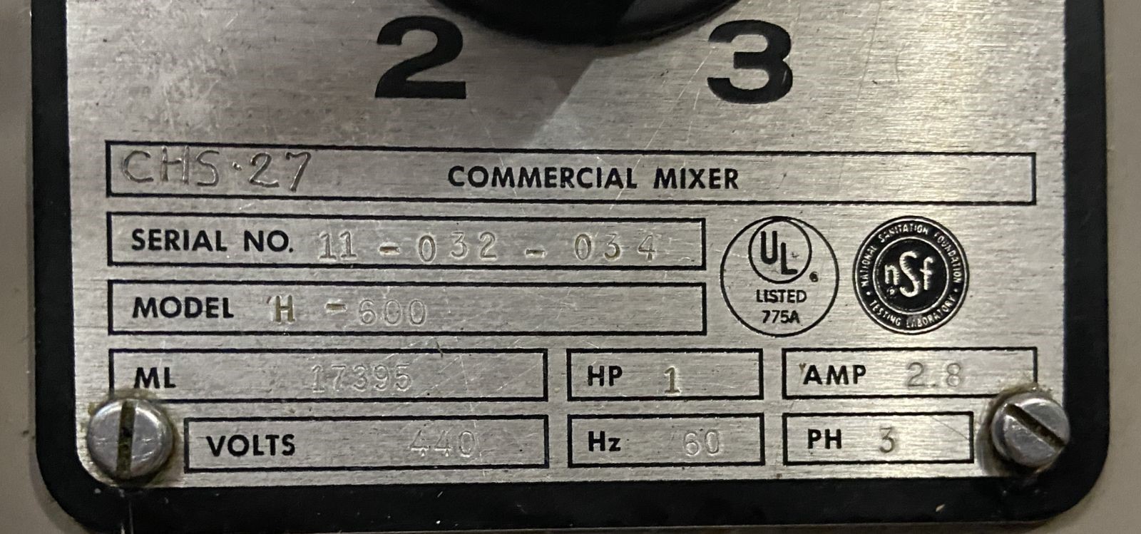 Hobart H-600 60 Qt. Commercial Mixer 440V 3PH w/ Bowl H600 Manual Lift